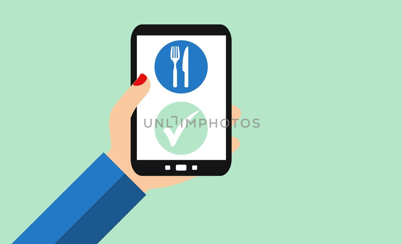 Female hand holding smartphone: Order food