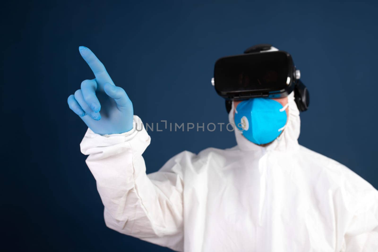 VR medicine. Doctor using virtual reality headset for medical purposes.