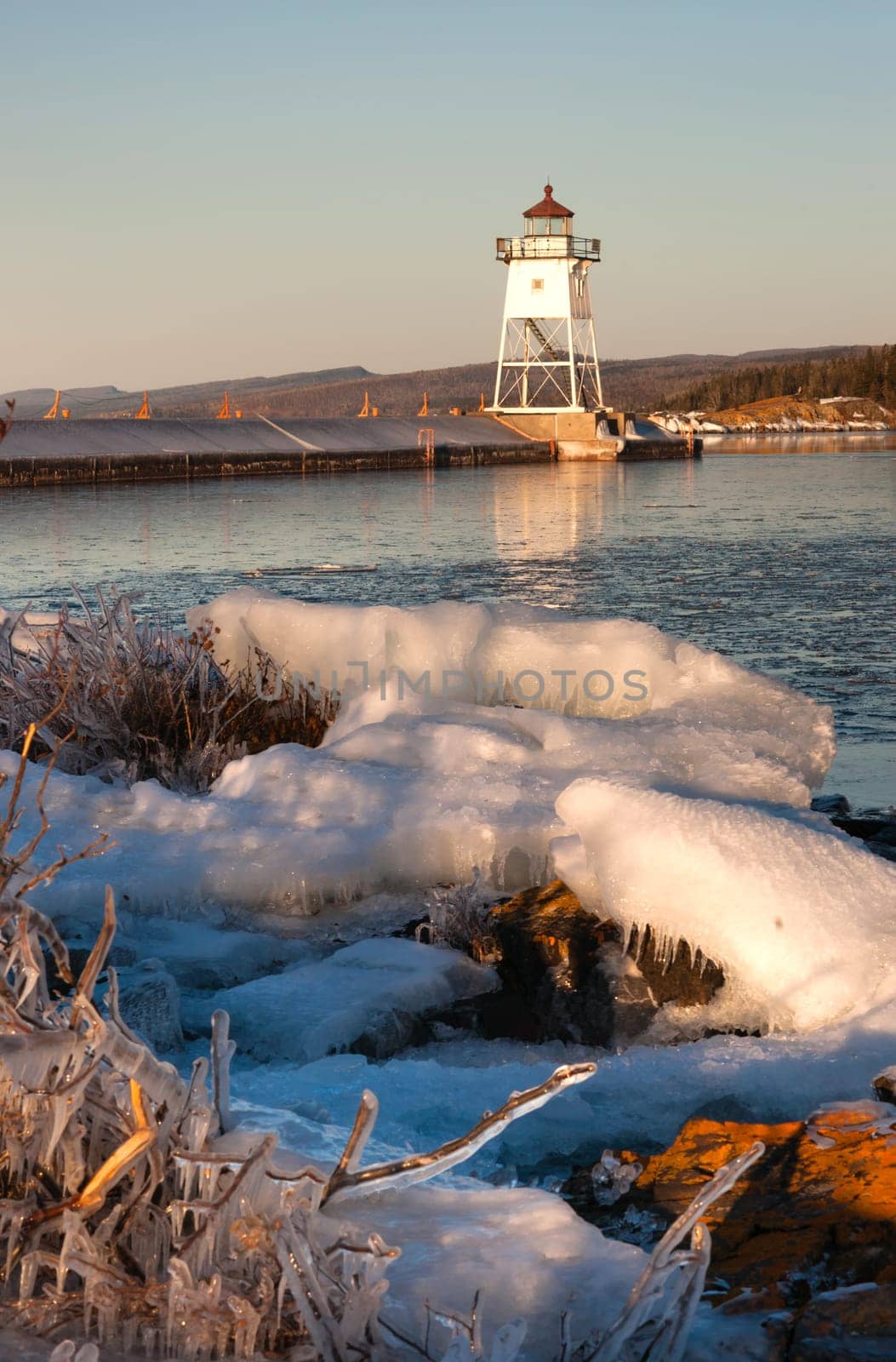 It's still winter here in the harbor at Grand Marais