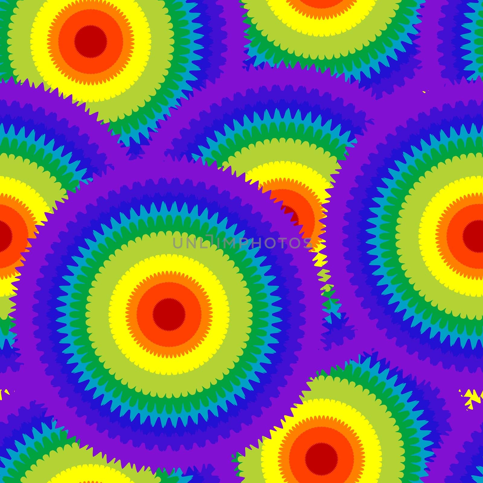 Concentric circles in the colors of the chakras seamless pattern