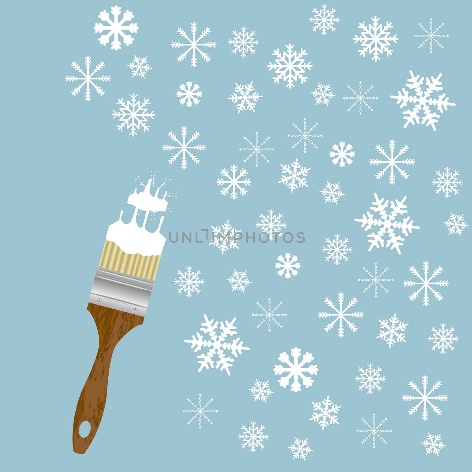 Winter concept with brush painting snowflakes