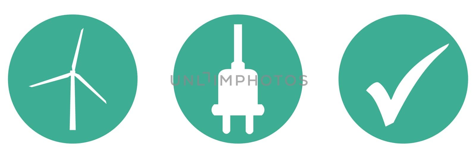 Wind Energy and plug with check mark - Green renewable energy