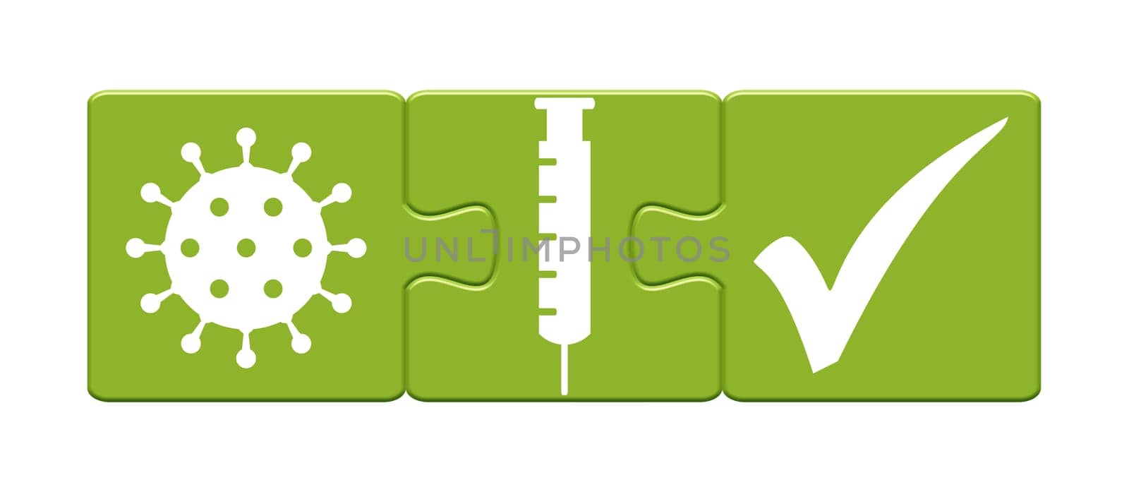 Coronavirus Vaccination - Green Puzzle Button showing vaccinated