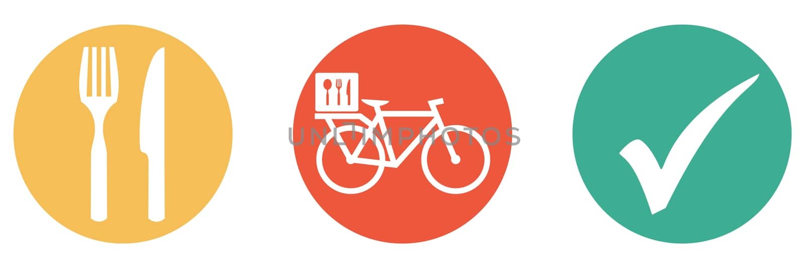 3 colorful buttons showing Food delivery service with bike
