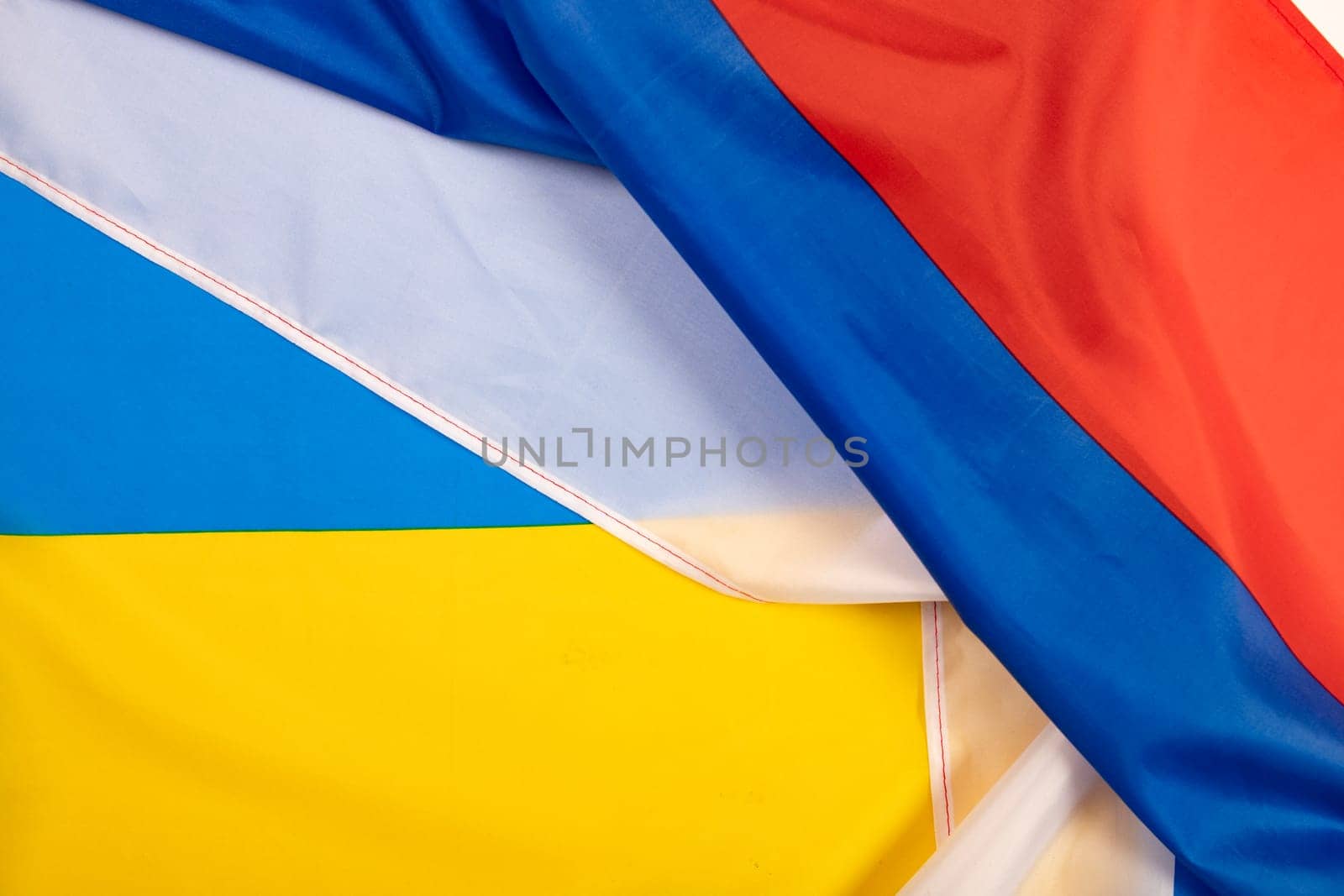 Flags of Russia and Ukraine. Russian-Ukrainian conflict.