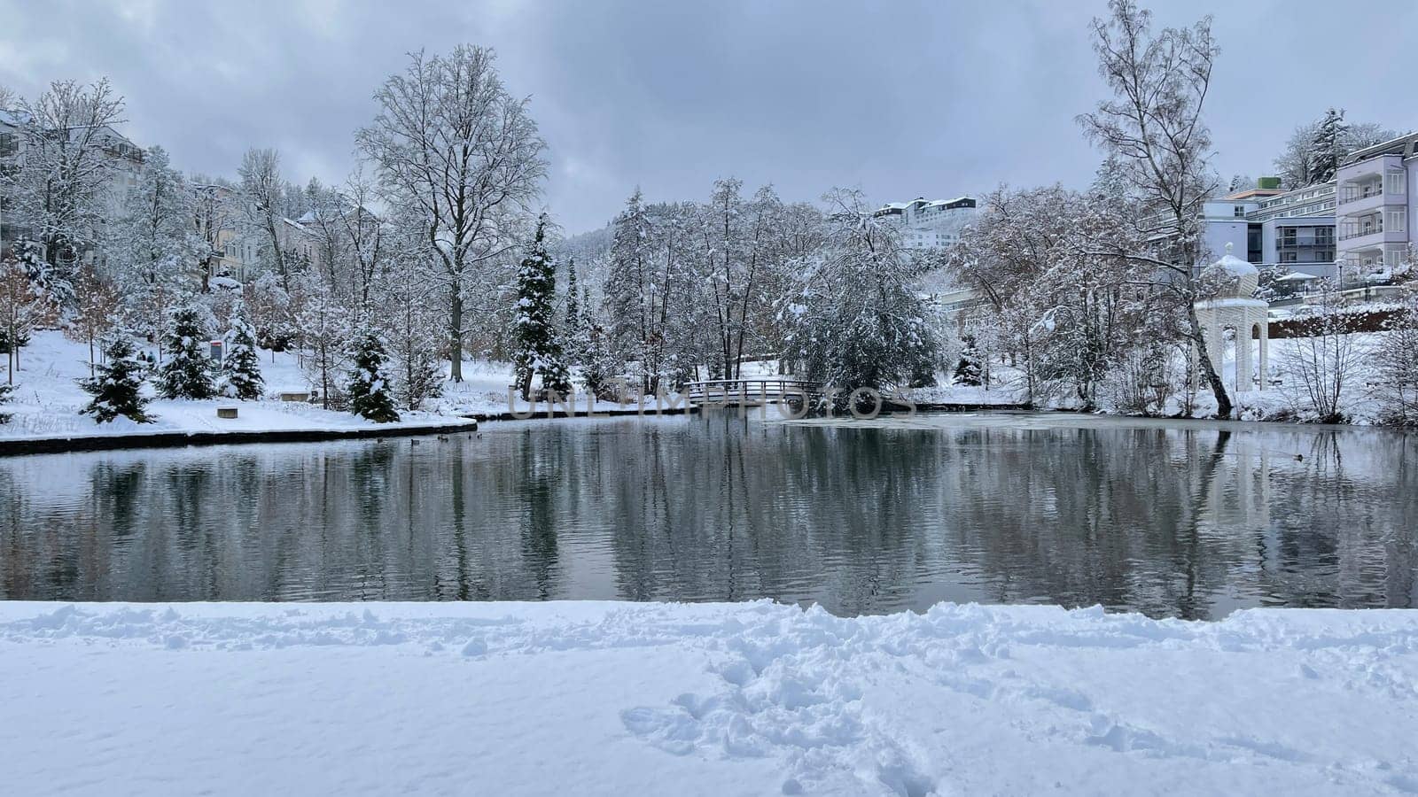 Spa park with fountain in winter,in the spa town of Bad Schwalbach in Hesse. Spa park with fountain in winter,in the spa town of Bad Schwalbach in Hesse.