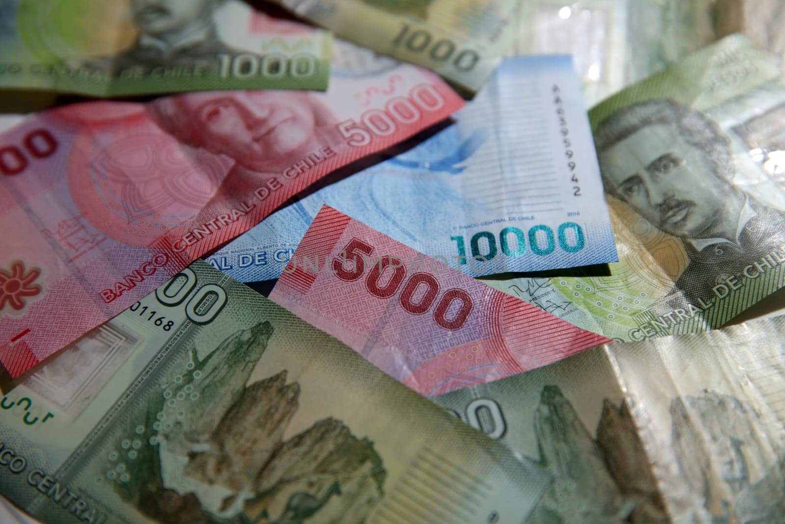 Stack of different Peso Banknotes from Chile