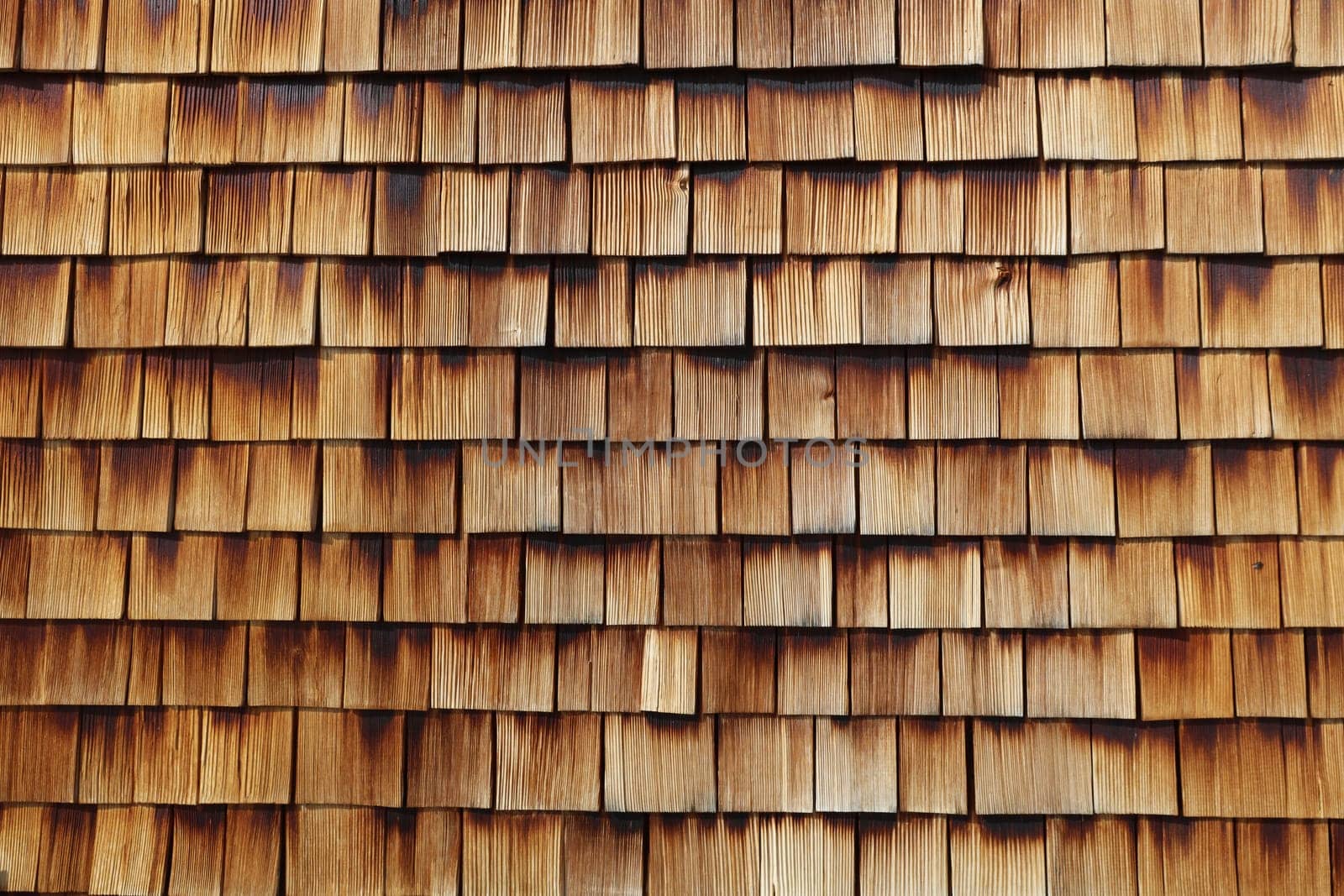 Abstract wooden texture of cedar shingles in Austria