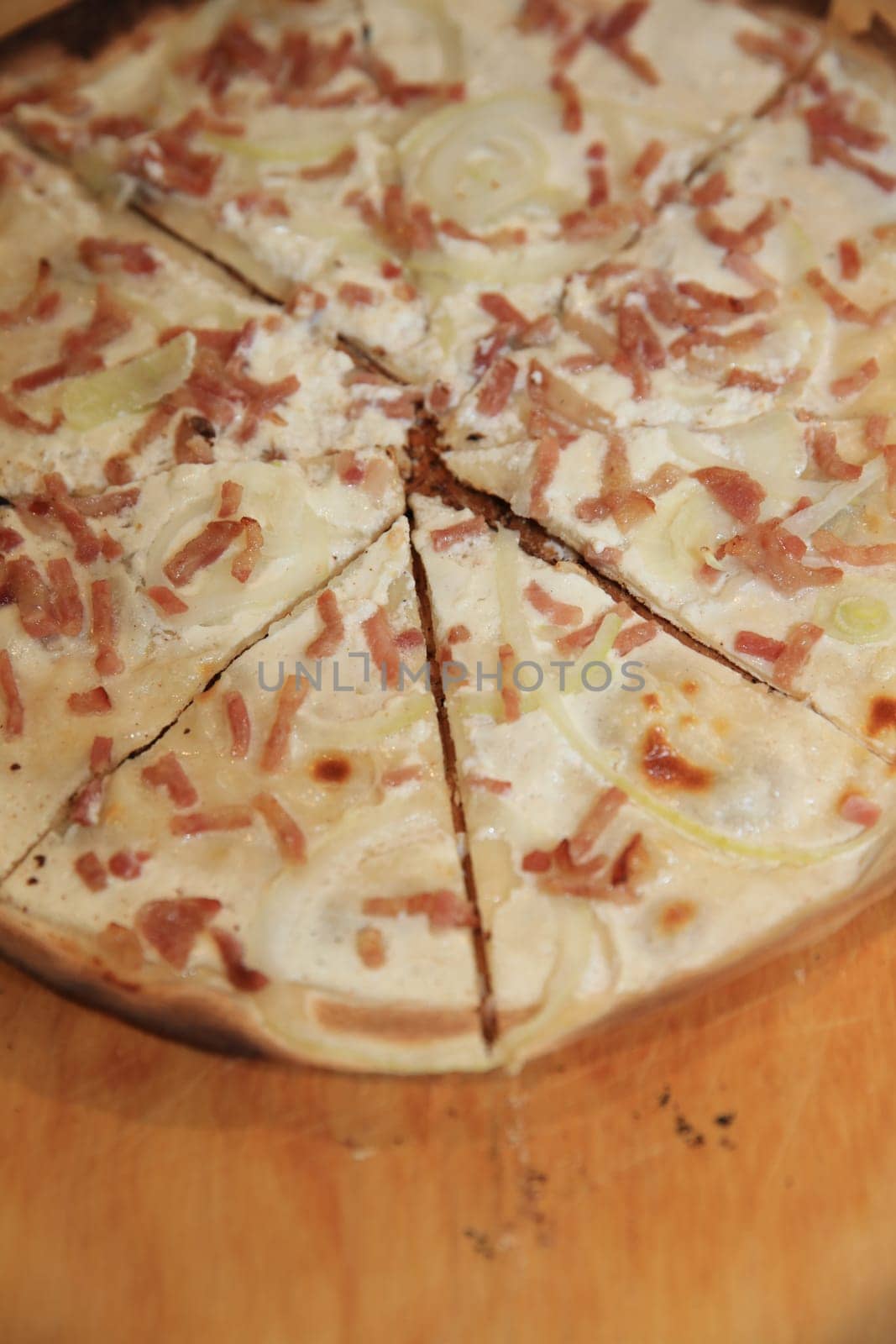 French Tarte flambée called Flammkuchen in Alsace. France