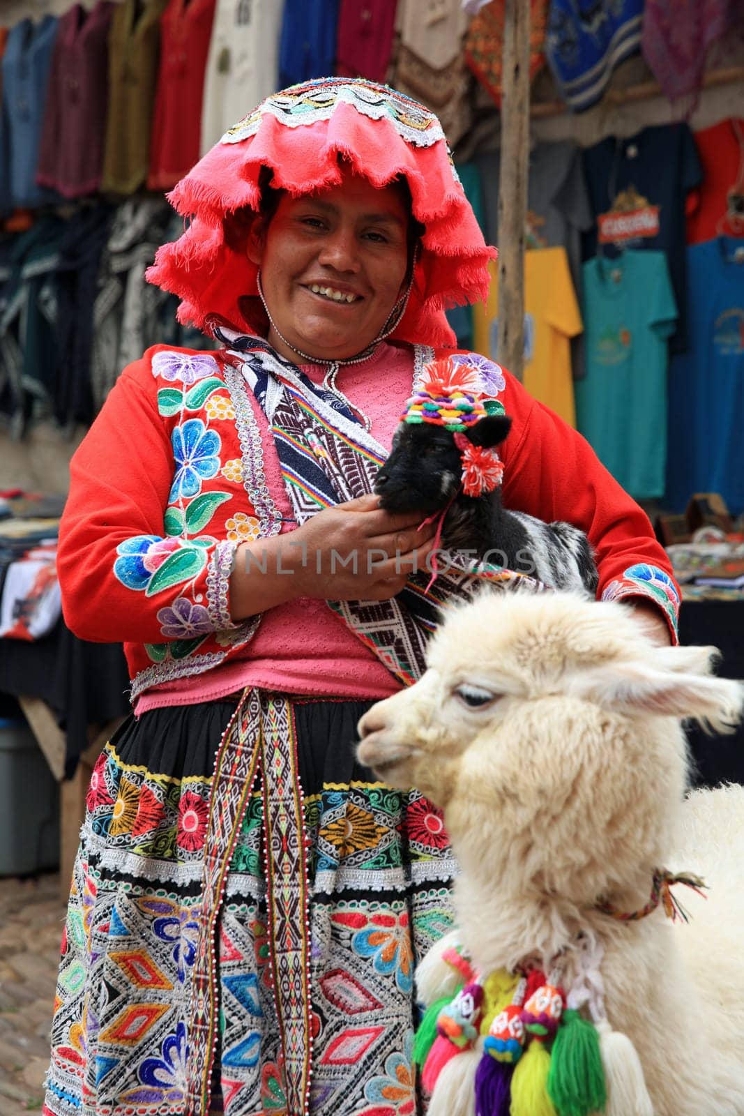 Woman with Alpaca at the Market of Pisac in Peru