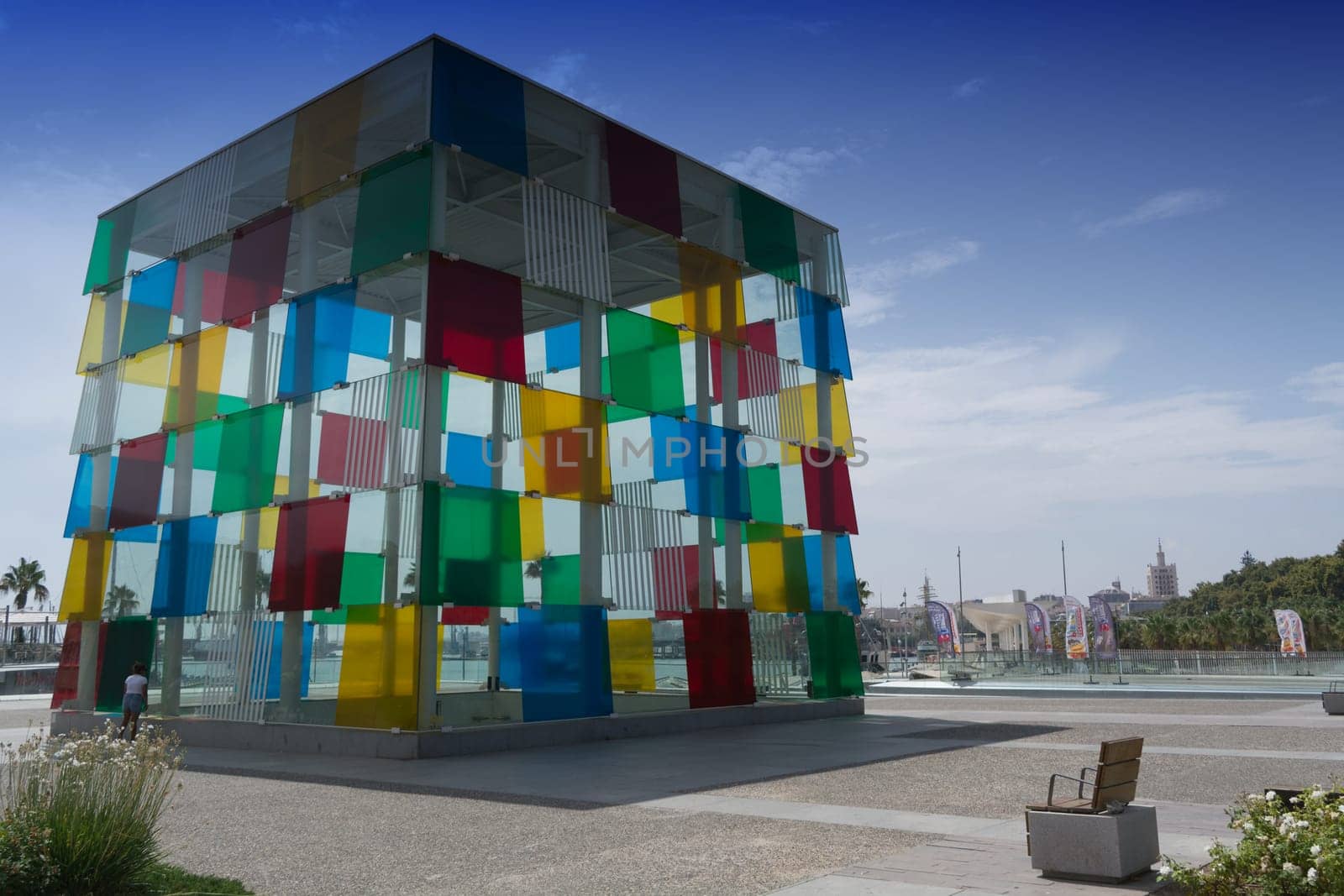 MALAGA, COSTA DEL SOL, SPAIN -  AUGUST 29, 2019: .Centre Pompidou at Port of Malaga on the Costa del Sol in Andalusia, Spain