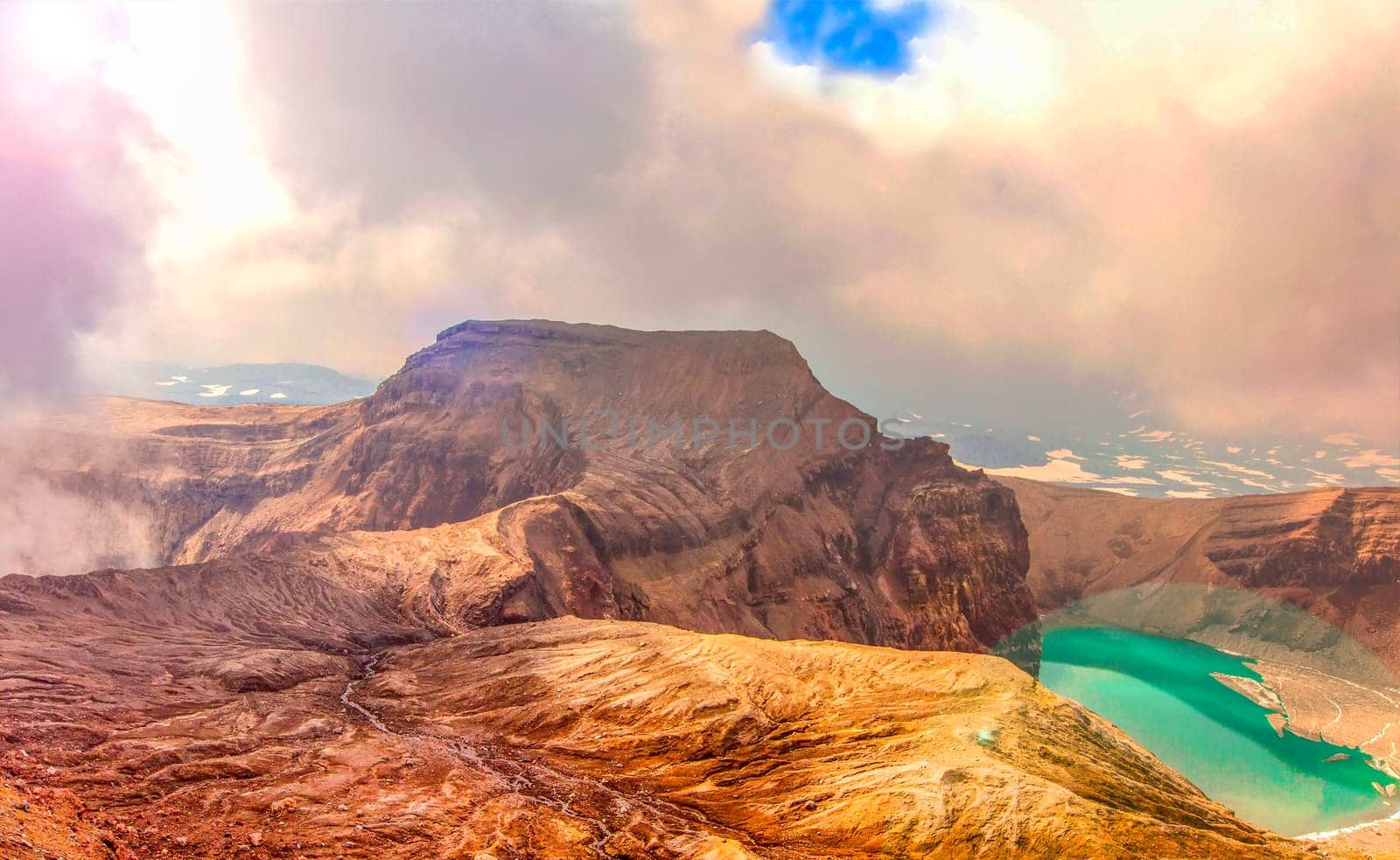 The Green lake in the mouth of Gorely volcano in Kamchatka Peninsula