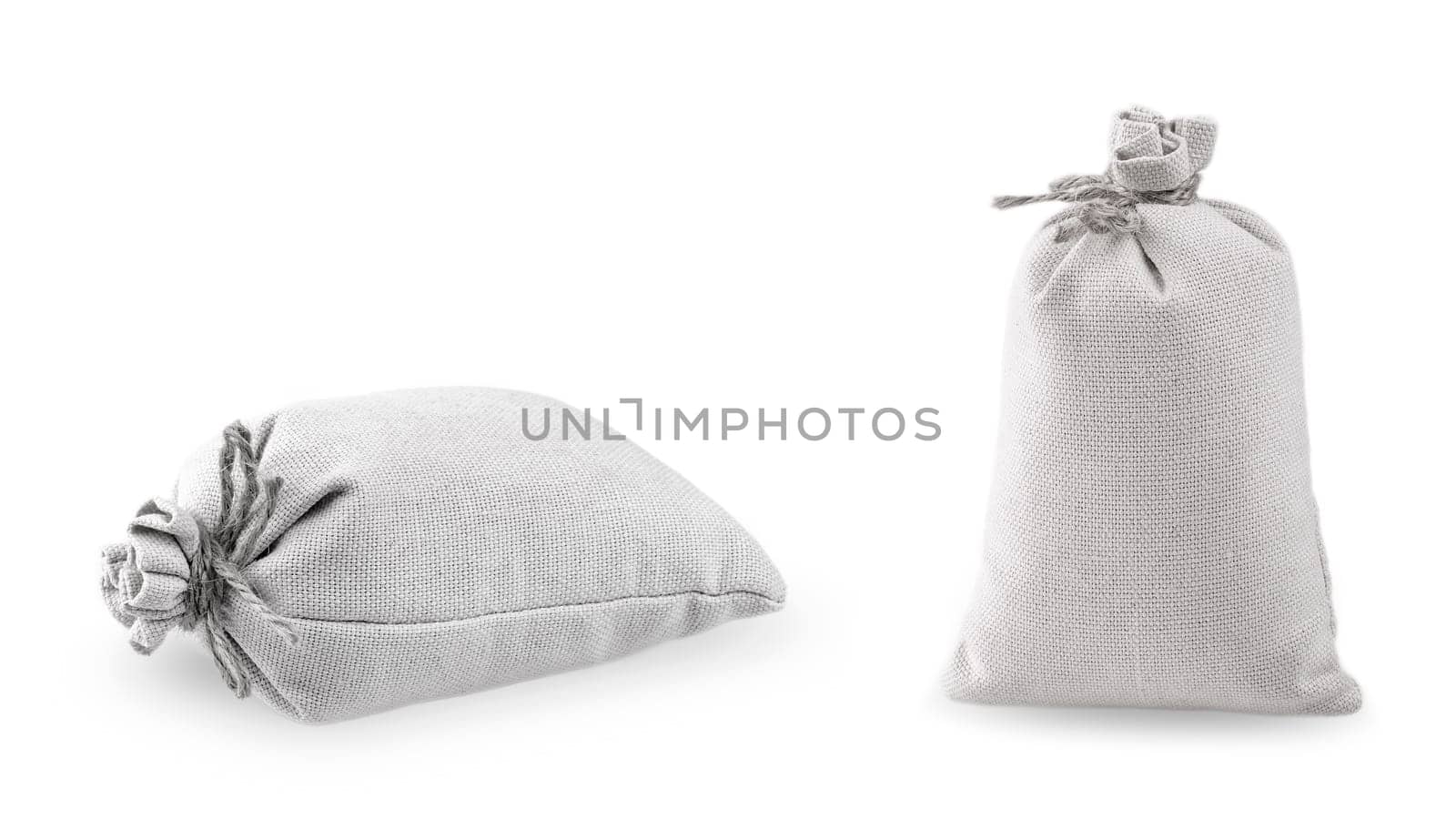 The set of White Bags of burlap isolated on white background