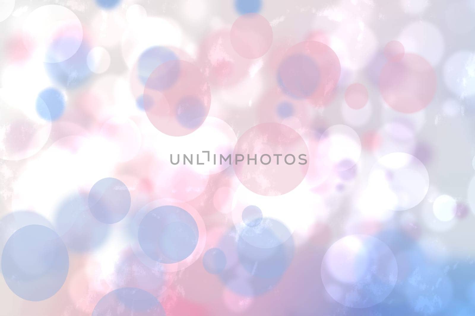 Abstract blurred fresh vivid spring summer light delicate pastel blue pink white bokeh background texture with bright circular soft color lights. Beautiful backdrop illustration.