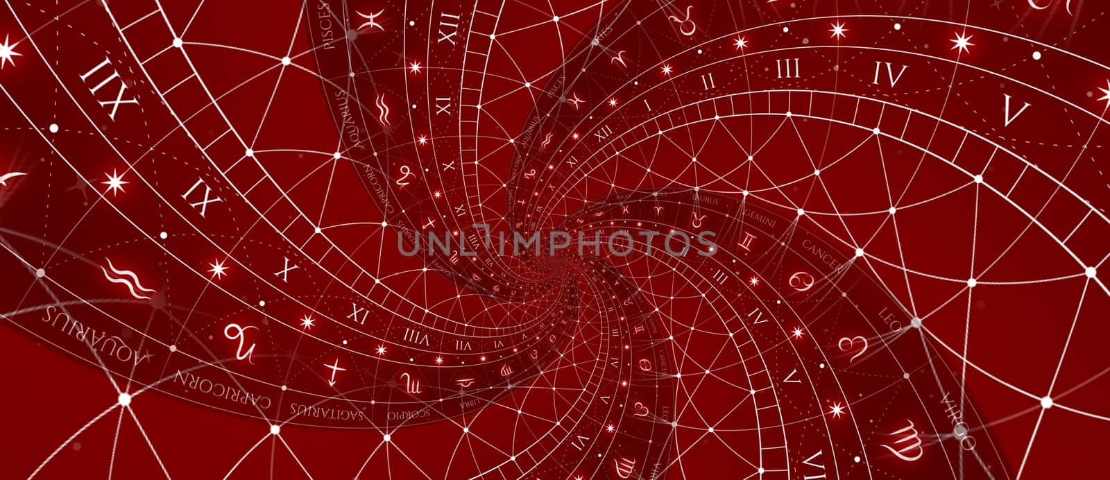 Zodiac Signs Horoscope background. Concept for fantasy and mystery - red