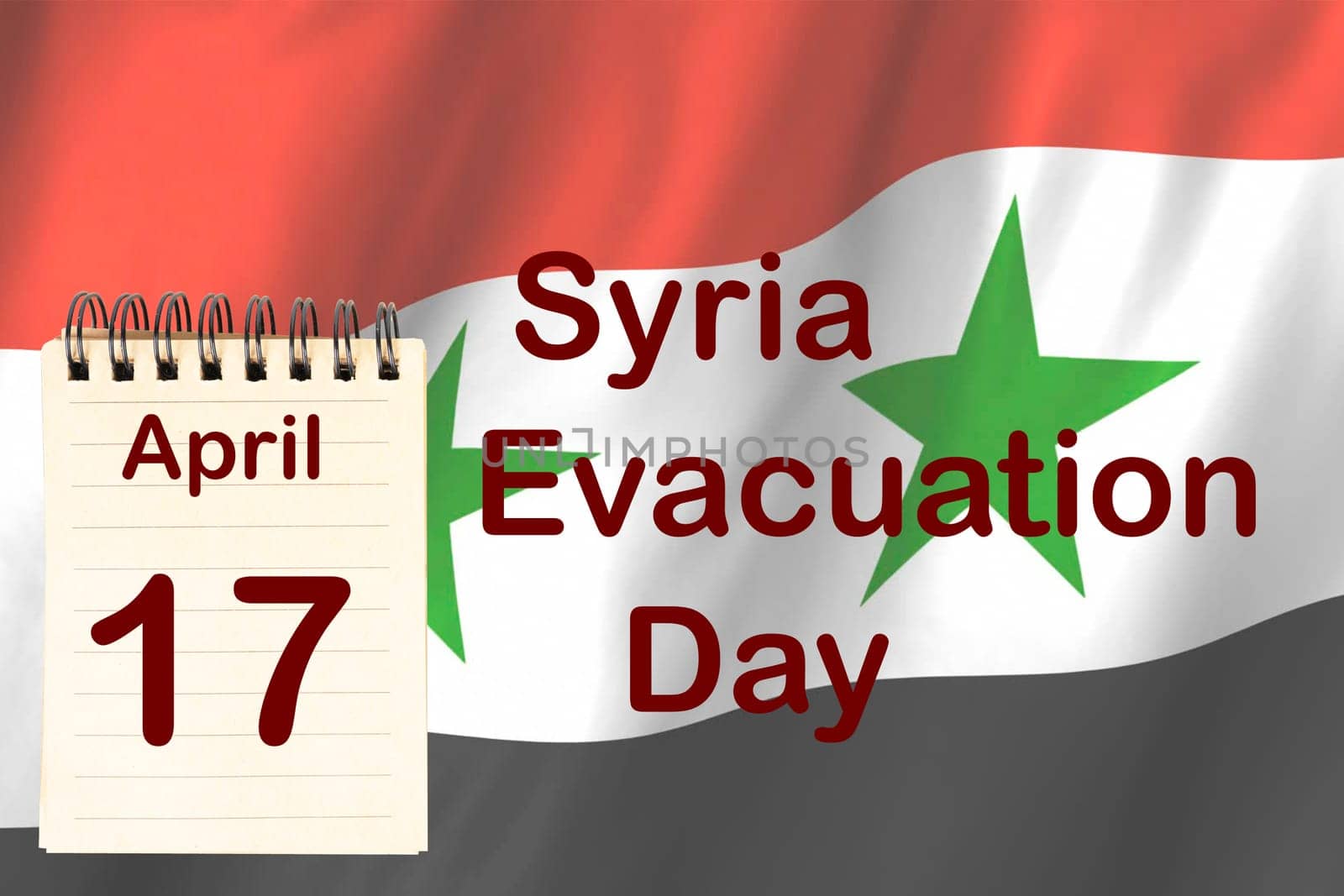 The celebration of the Syria Evacuation Day with the flag and the calendar indicating the April 17