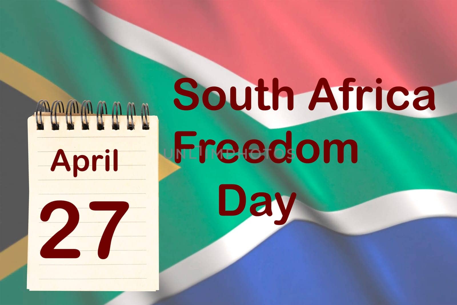 The celebration of the South Africa Freedom Day with the flag and the calendar indicating the April 27