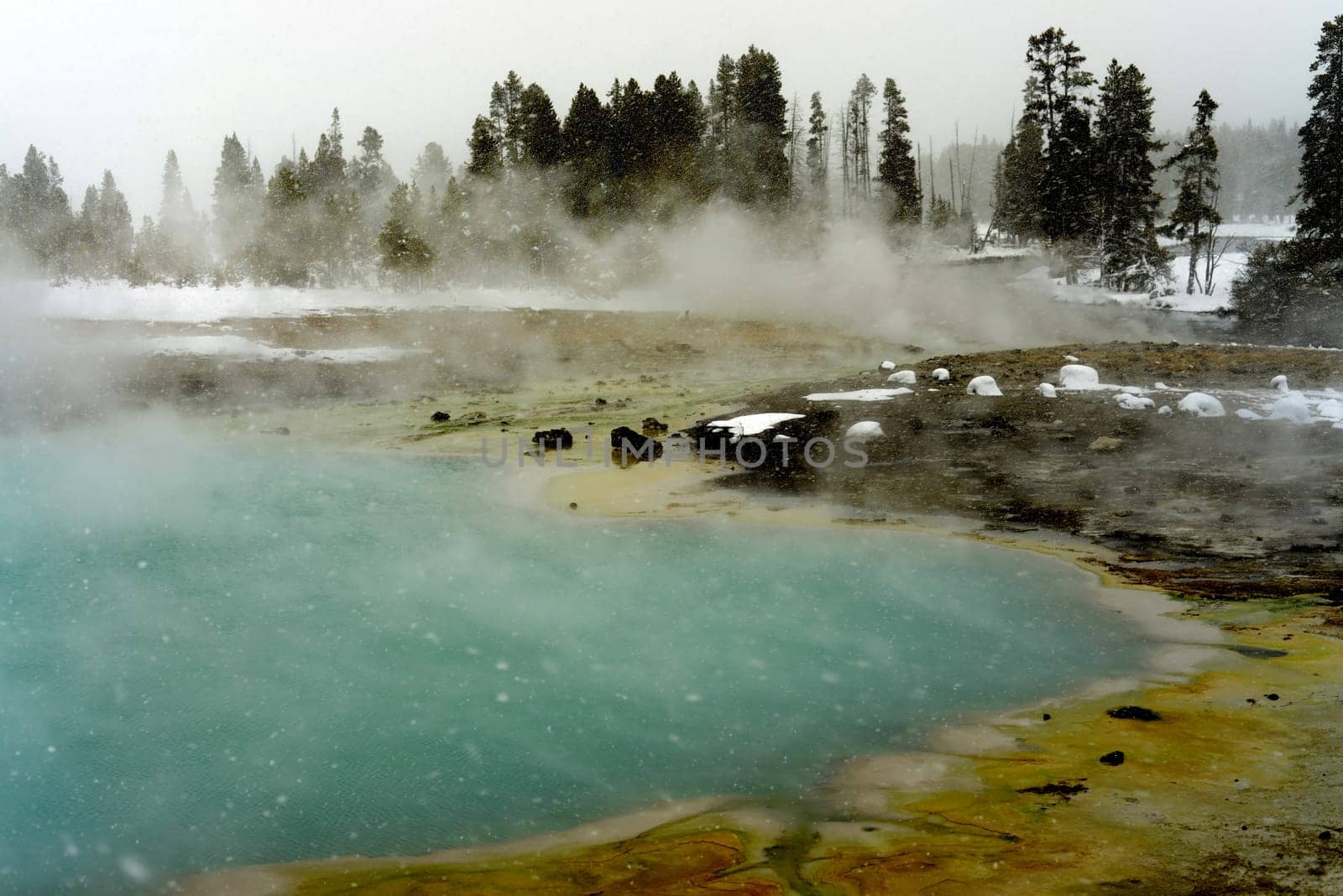 Geothermal pool in winter Yellowstone National Park