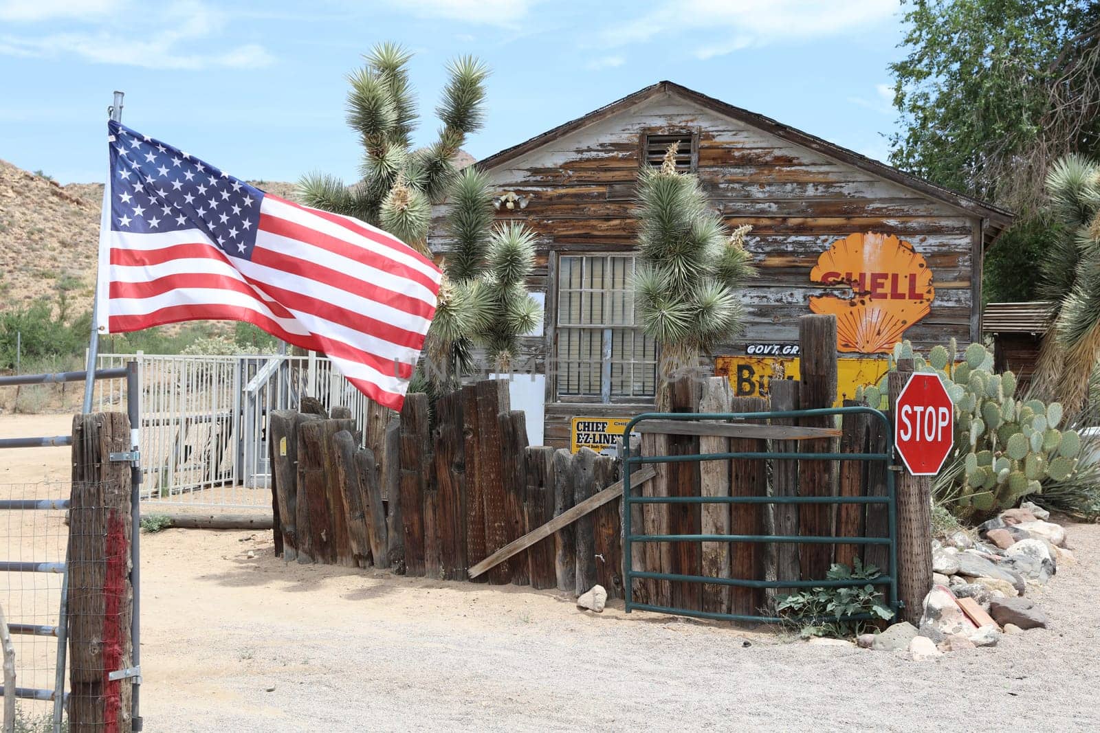 Old Patrol Station at roadside memorabilia store along Route 66. Hackberry. Arizona