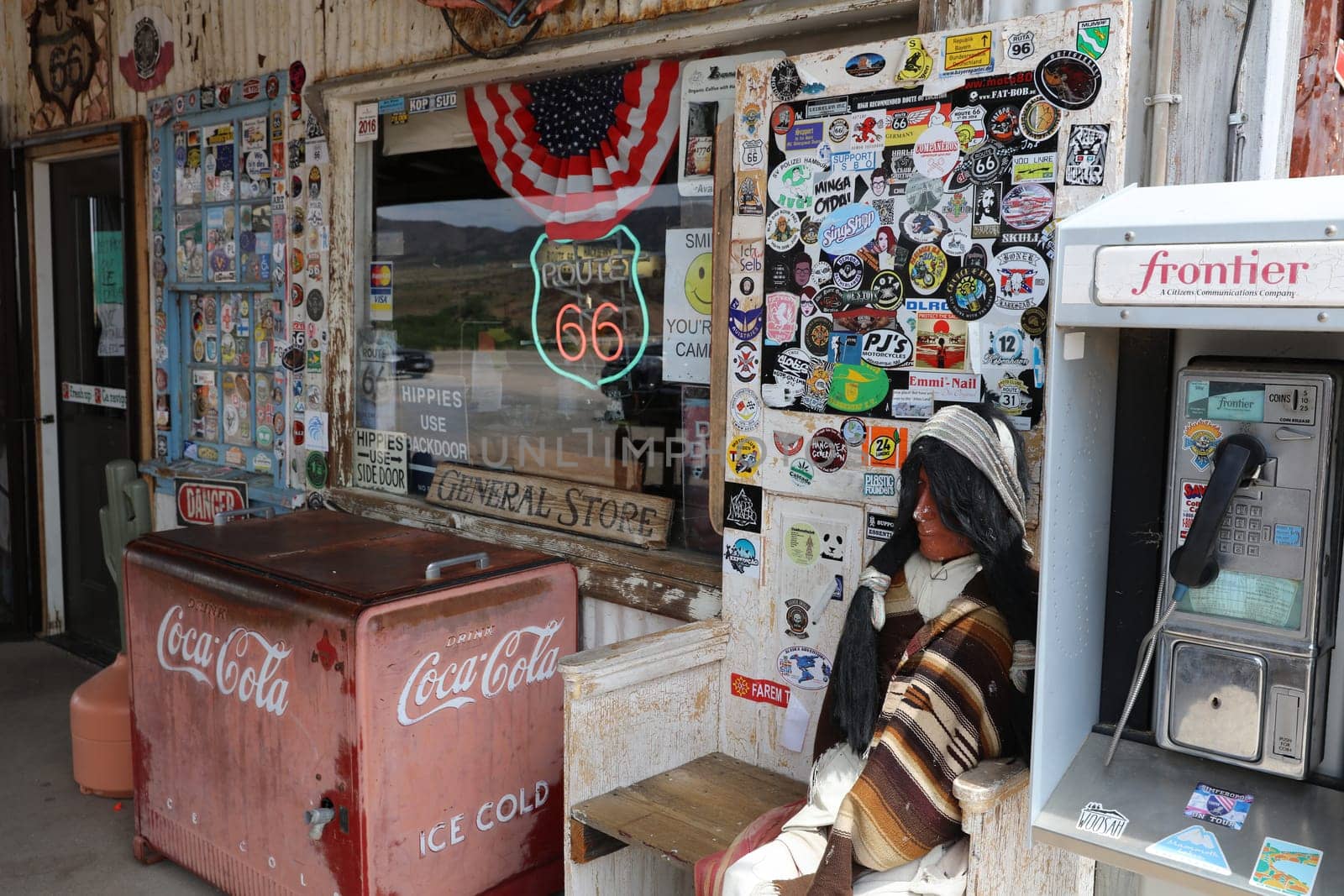 Old Patrol Station at roadside memorabilia store along Route 66. Hackberry. Arizona. USA
