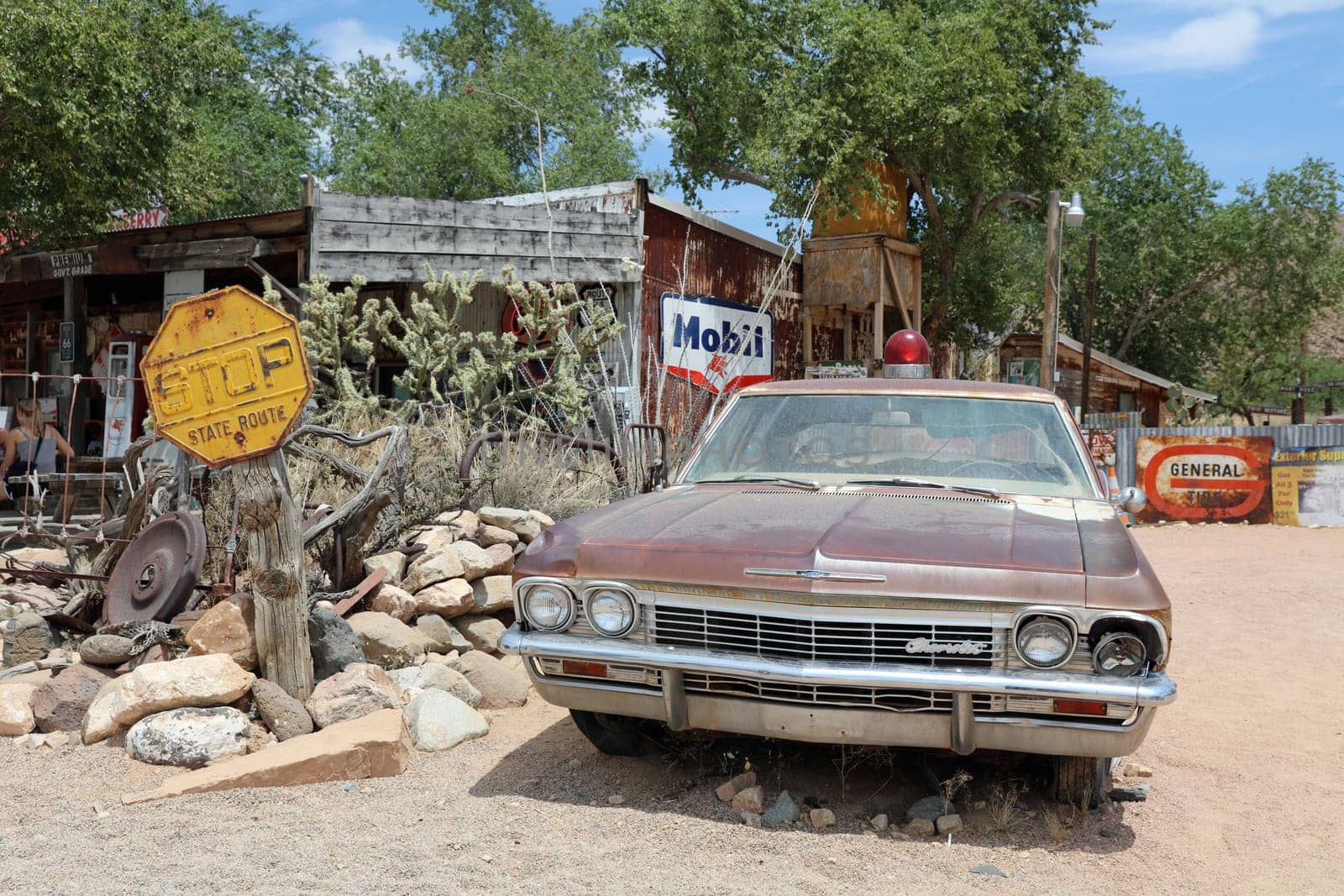 Old Patrol Station at roadside memorabilia store along Route 66. Hackberry. Arizona. USA