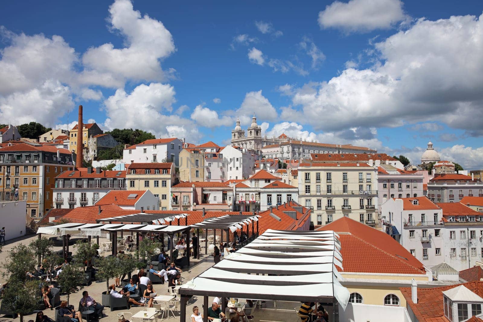 View from Miradouro de Santa Luzia to Alfama downtown in Lisbon. Portugal