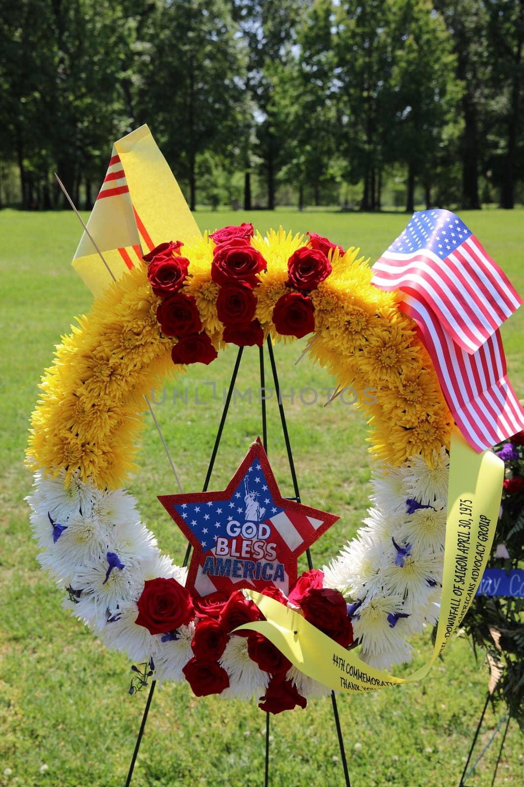 Flower Bouquet at the Vietnam Veterans Memorial in Washington DC. USA