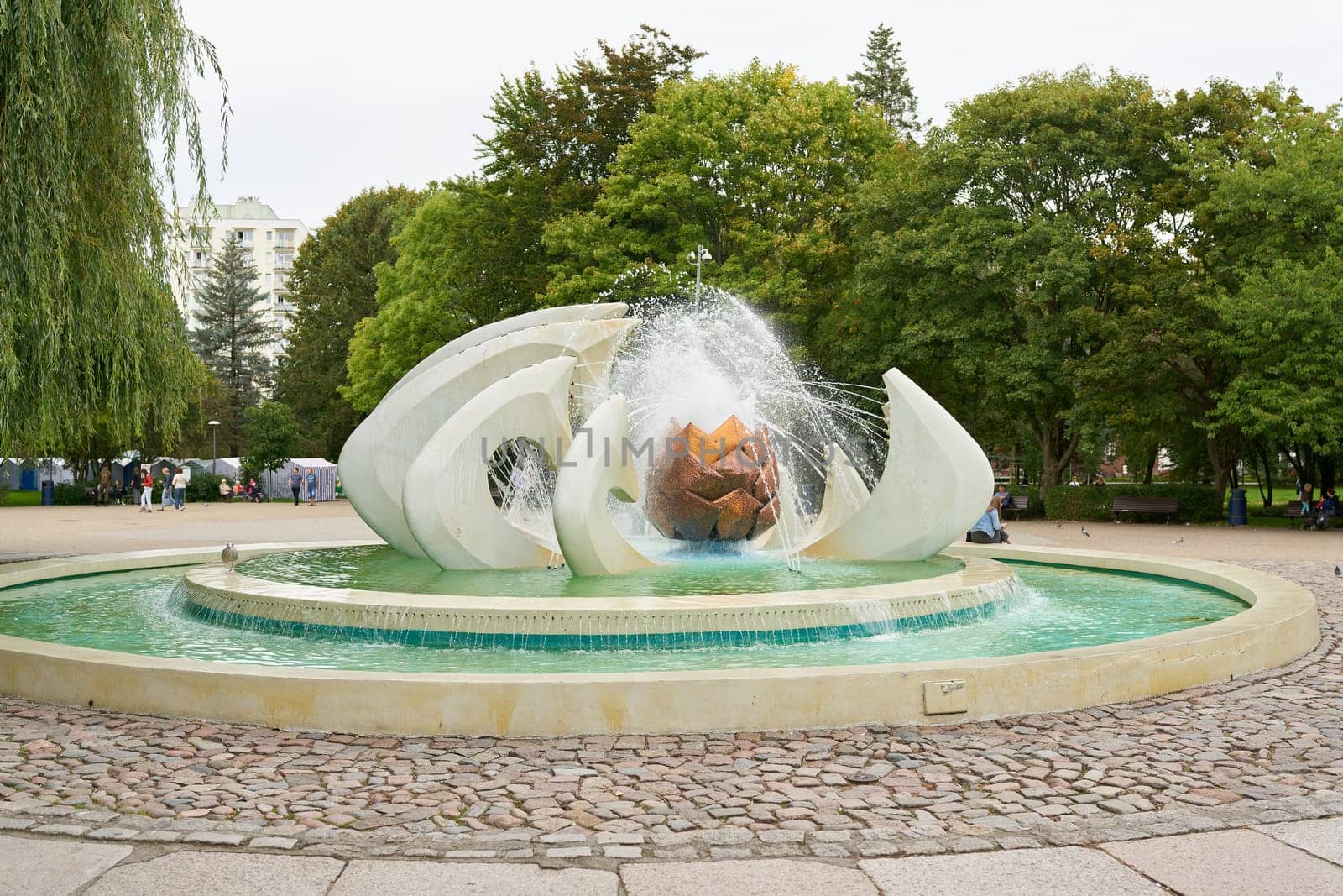 The fountain Szczęki Prezydenta in a park in Kolobrzeg in Poland on the Baltic Sea