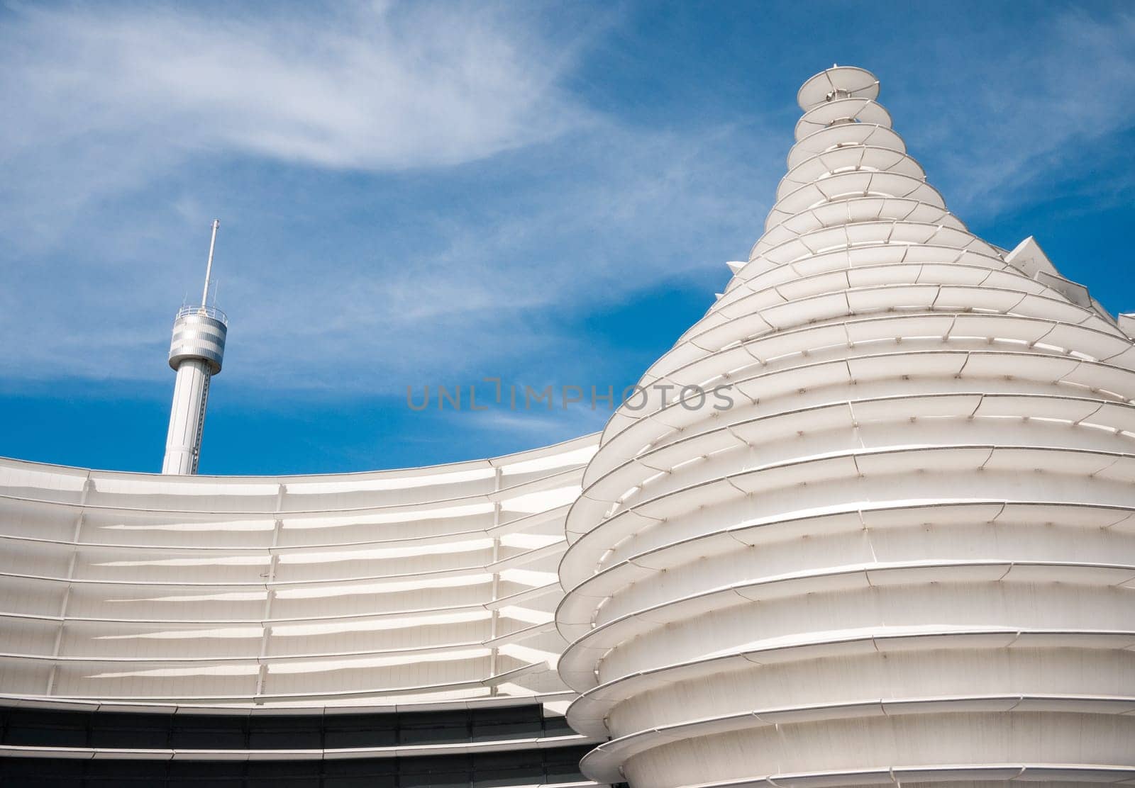 Poitiers, France - September 18 2010: Beautiful unique architecture of IMAX Laser 4K movie theatre building detail at Le Futuroscope in Poitiers