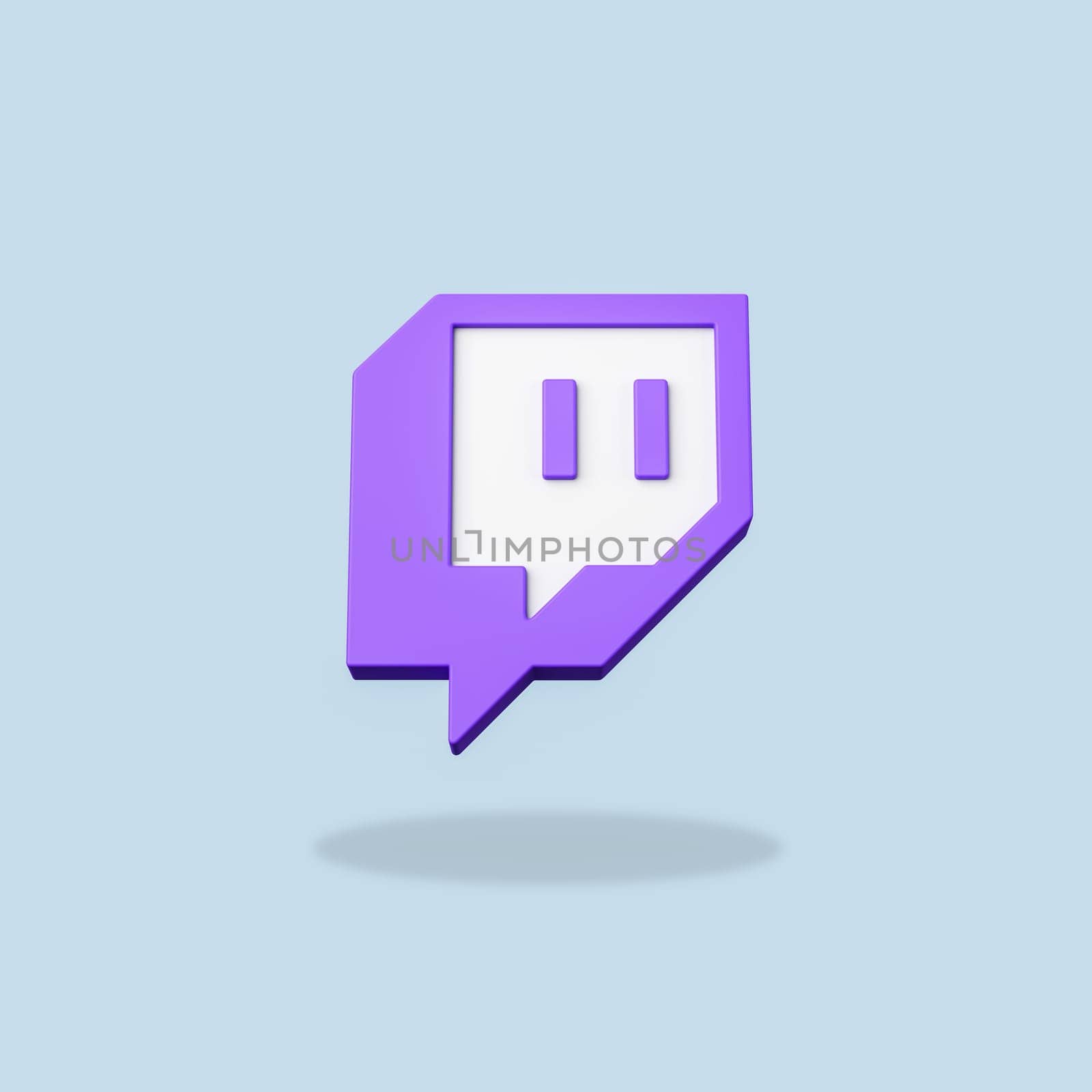 Twitch Logo 3D Shape Isolated on Flat Blue Background with Shadow 3D Illustration