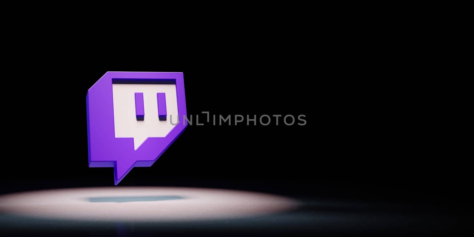 Twitch Logo 3D Symbol Shape Spotlighted on Black Background with Copy Space 3D Illustration