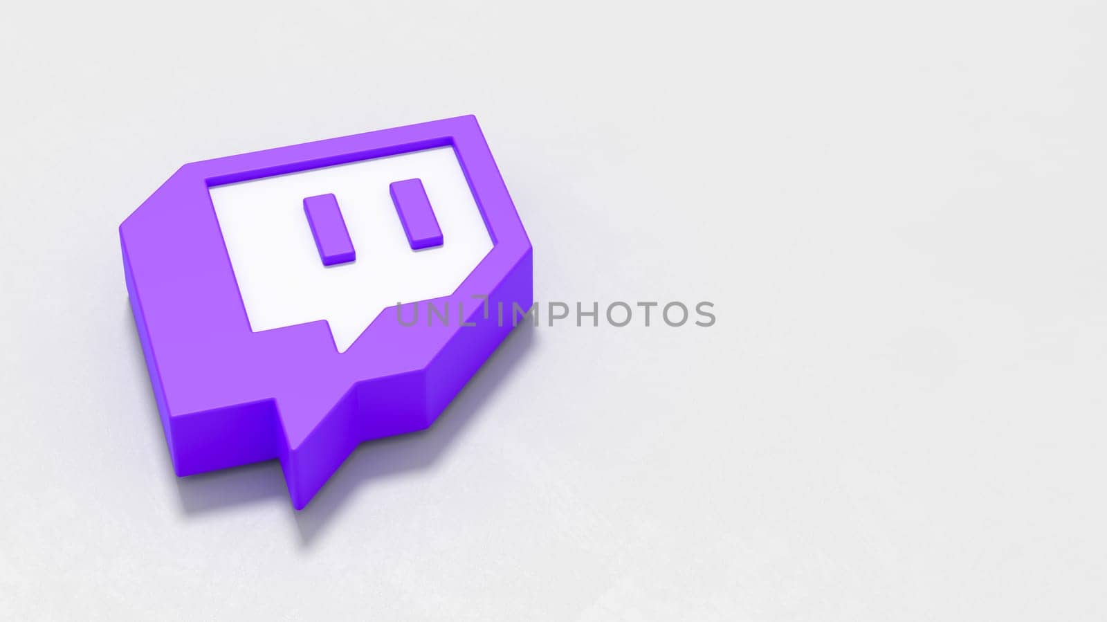 Twitch Logo 3D Symbol Shape on Plastered Light Grey Background with Copy space 3D Illustration