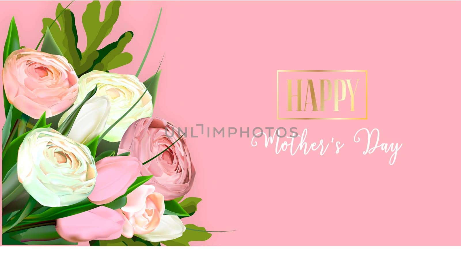 Mother's day greeting card template. print-ready postcard mockup. Lettering in English: Happy Mother's Day. Flyer congratulations on international women's day. Banner layout.