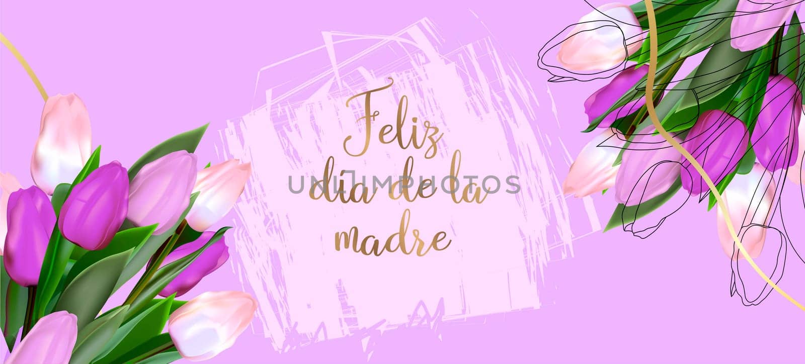 Mother's day greeting card template. print-ready postcard mockup. Inscription in Spanish: Happy Mother's Day. Flyer congratulations on international women's day. Banner layout.