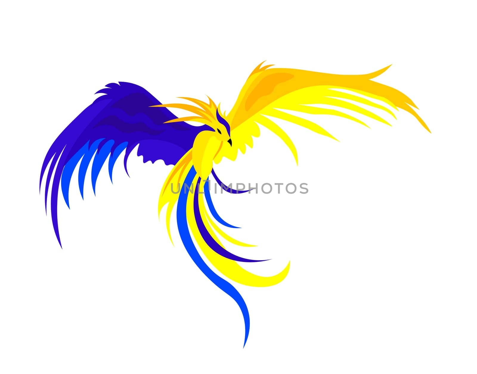 Phoenix. Vector illustration in support of Ukraine. yellow-blue bird, t-shirt print. concept stop the war, stay with ukraine