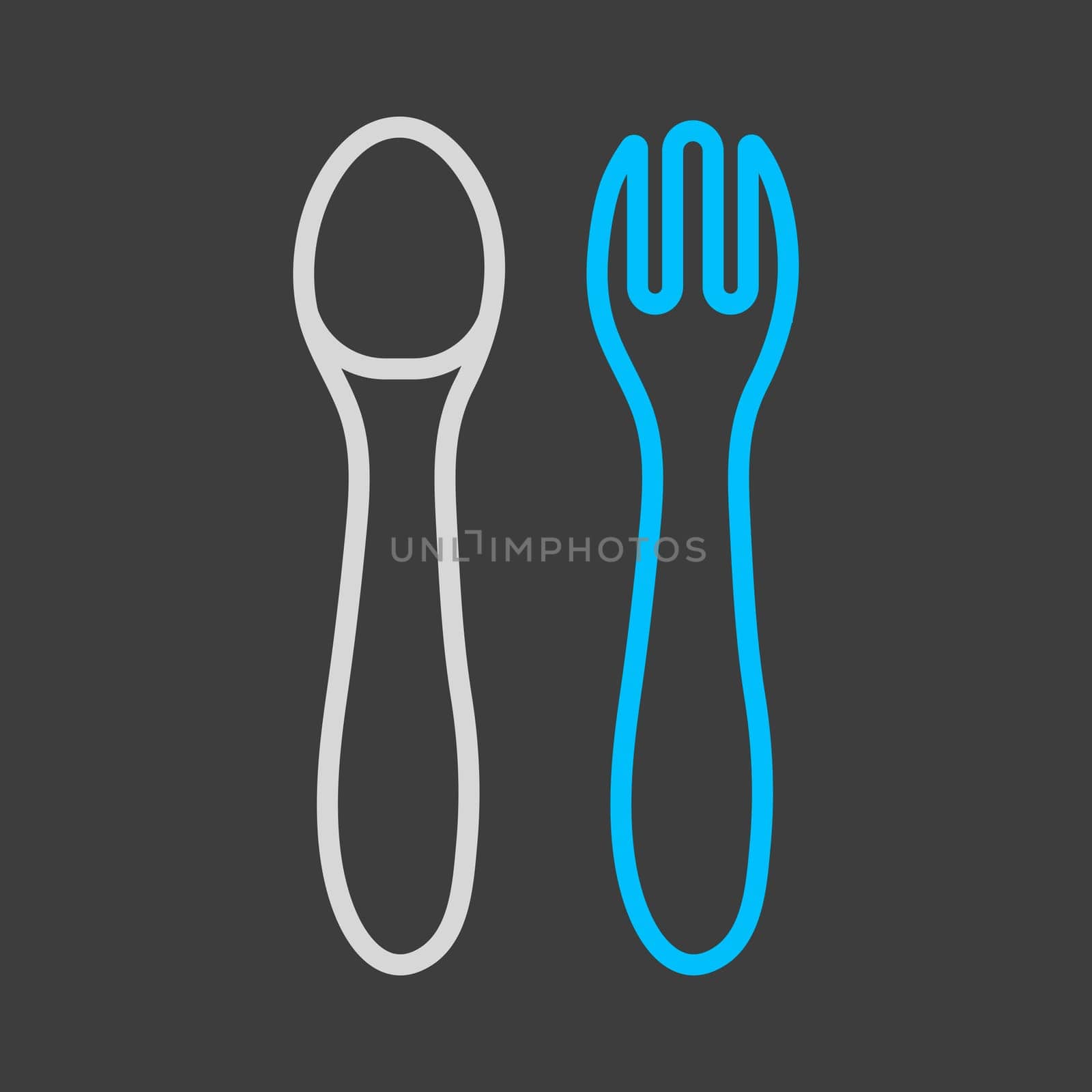Spoon and fork for baby vector icon. Graph symbol for children and newborn babies web site and apps design, logo, app, UI