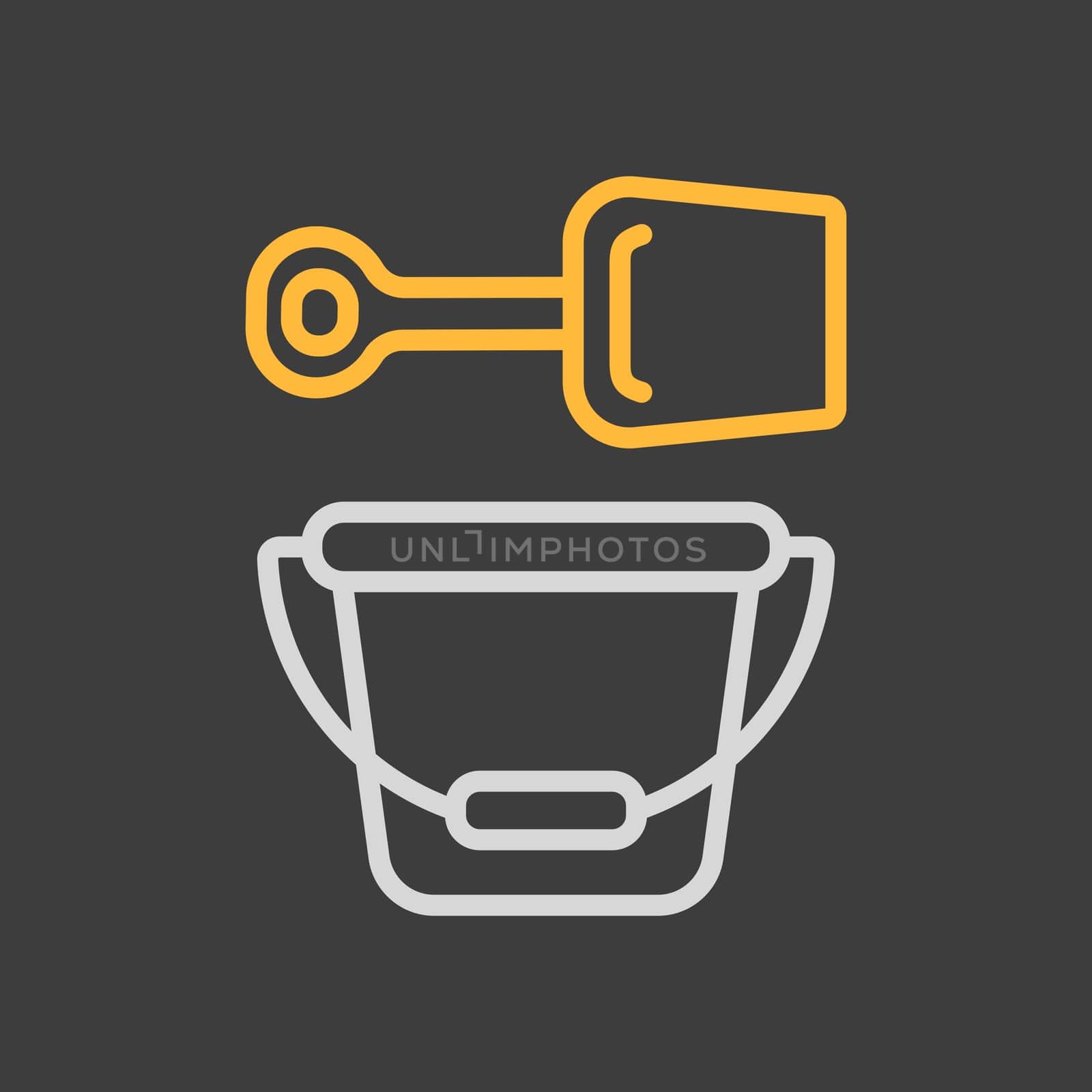 Child pail and shovel vector icon. Graph symbol for children and newborn babies web site and apps design, logo, app, UI