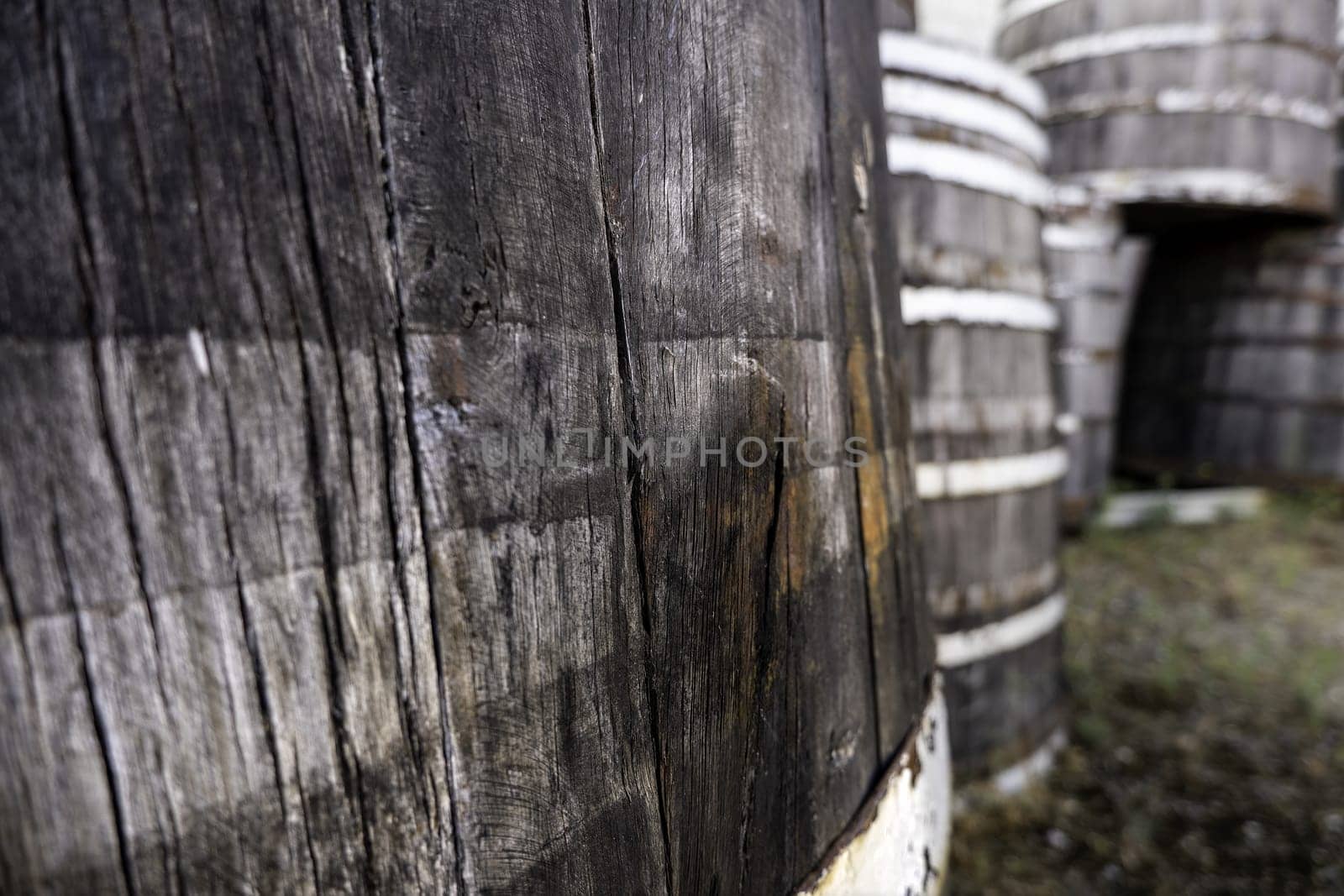 Detail of old containers for alcoholic beverages, wine culture, transportation and conservation