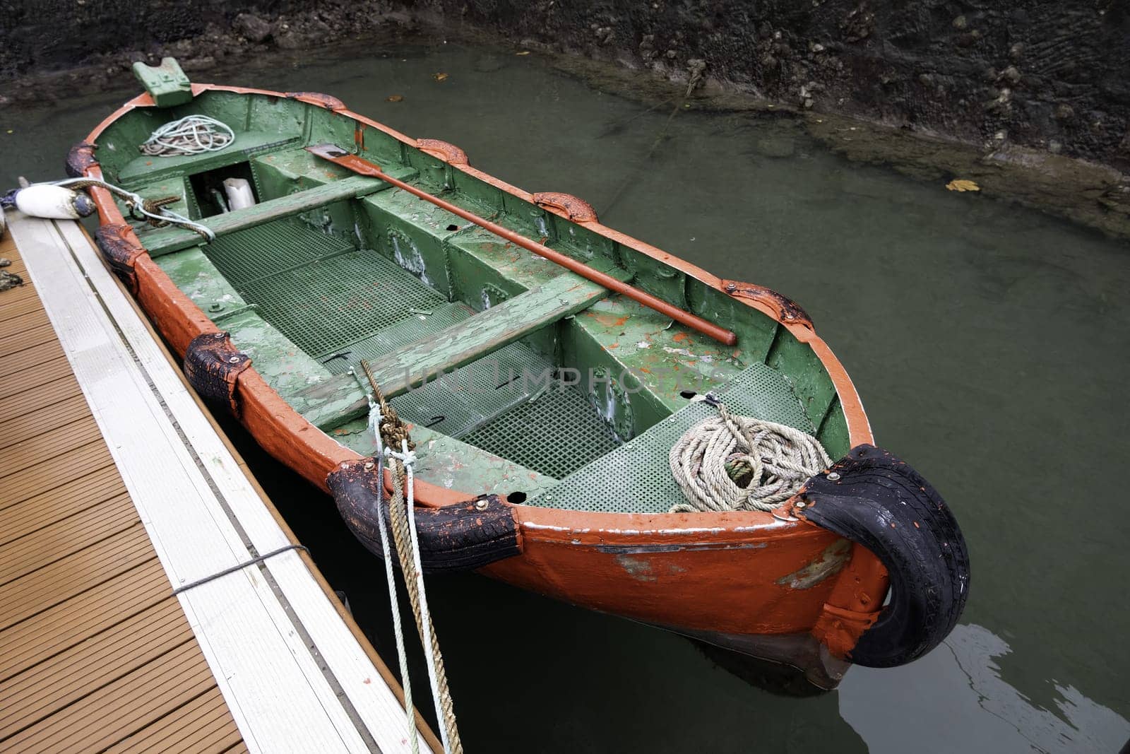 Fishing boat in sea port, transport and industry