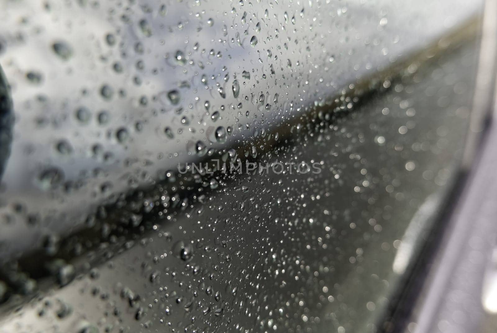 Water drops on metal surface, rain and nature