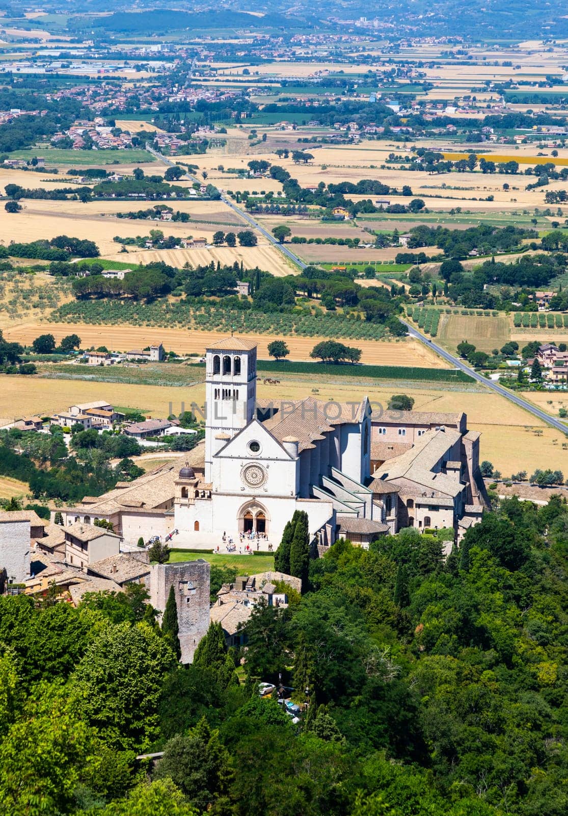 Assisi village in Umbria region, Italy. The town is famous for the most important Italian St. Francis Basilica (Basilica di San Francesco)