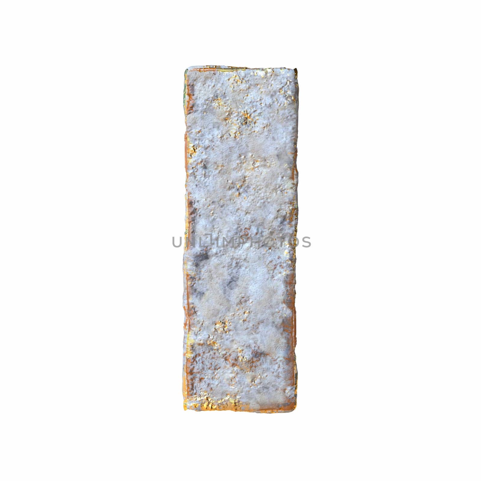 Stone with golden metal particles Letter I 3D rendering illustration isolated on white background