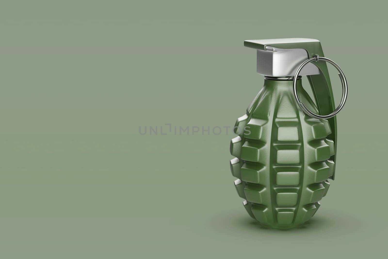 Fragmentation hand grenade on green background