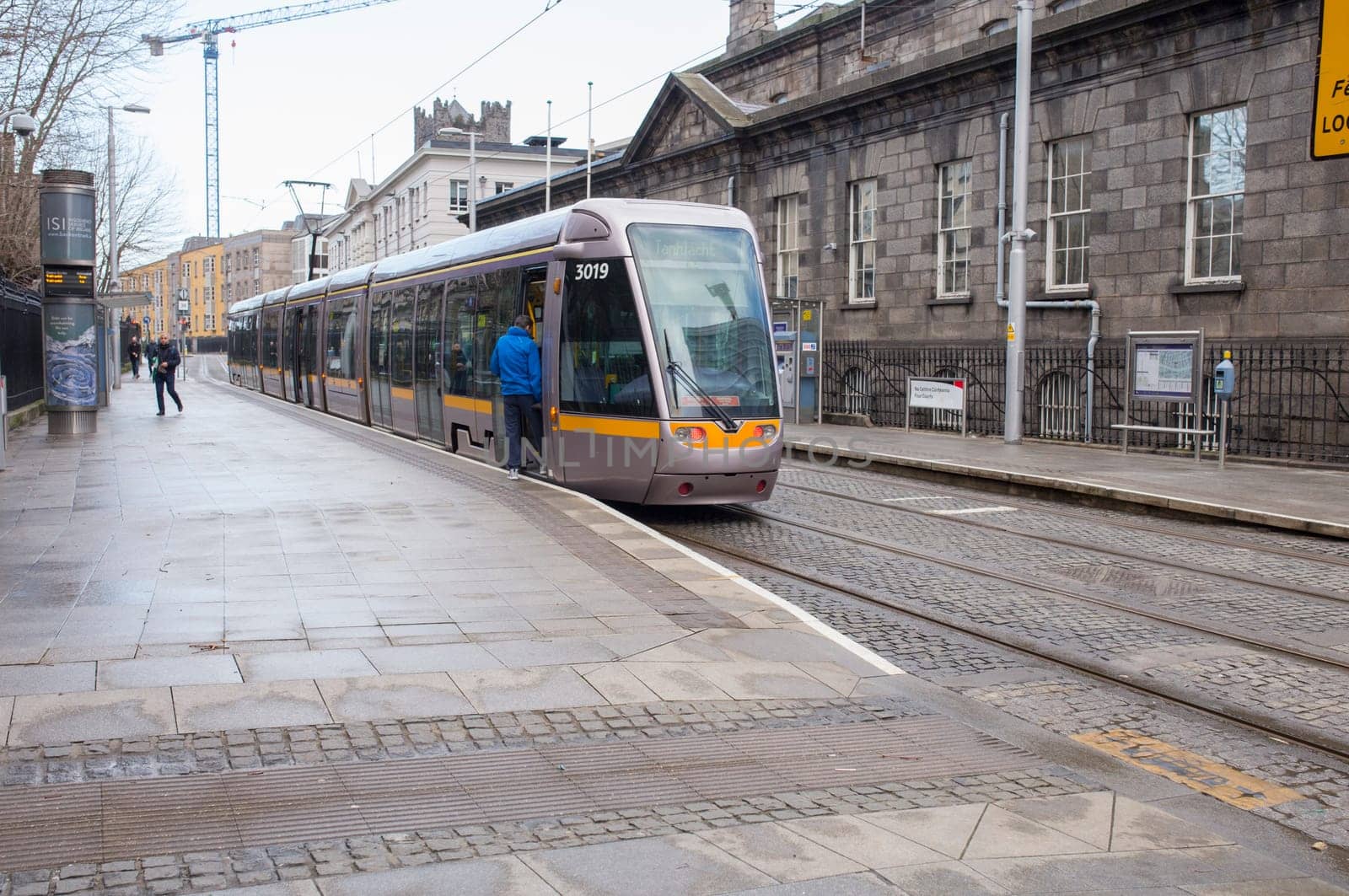 Dublin, Ireland - Feb 9th, 2020: Luas, tram light rail system. Dublin, Ireland