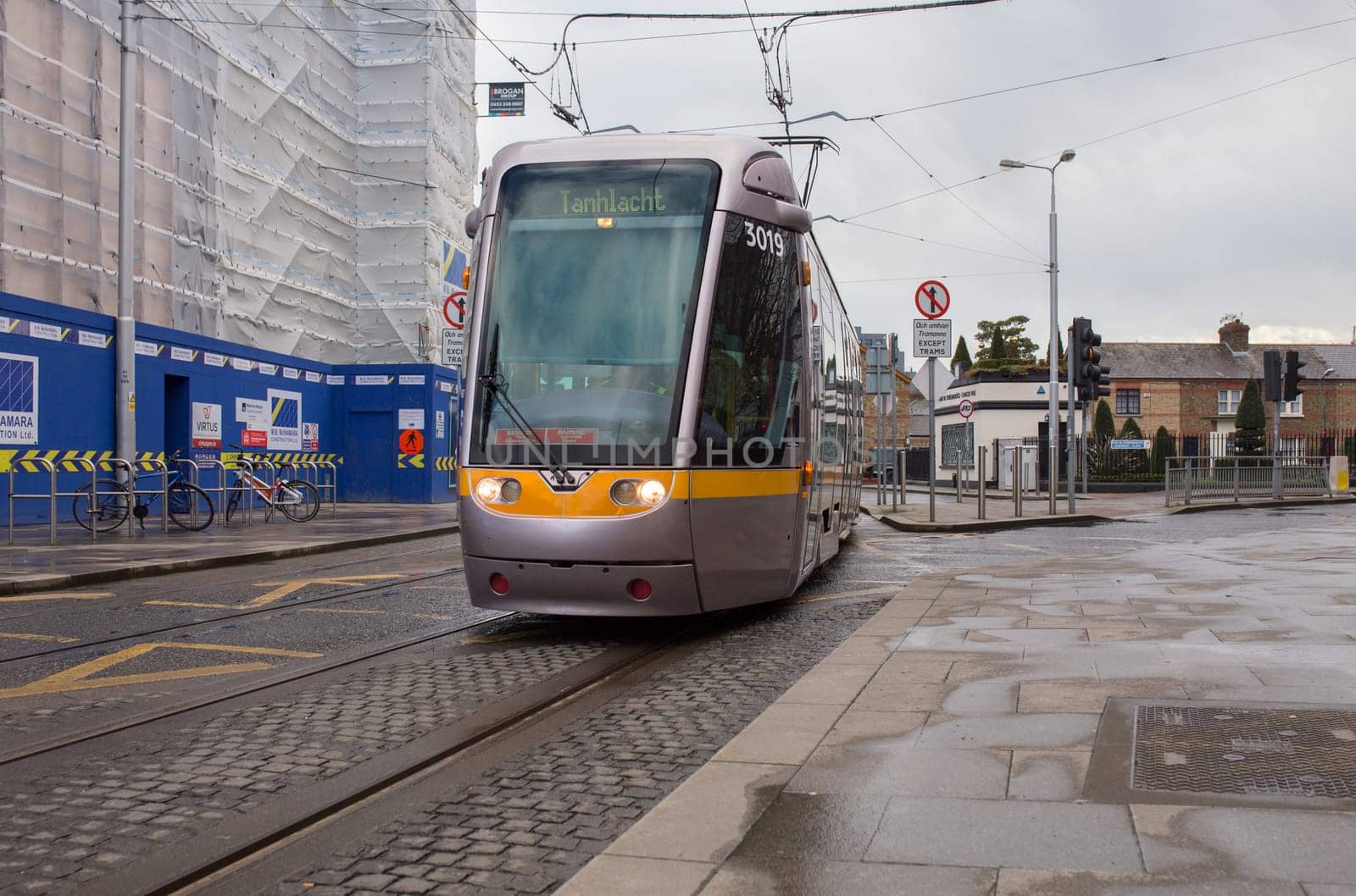 Dublin, Ireland - Feb 9th, 2020: Luas, tram light rail system. Dublin, Ireland