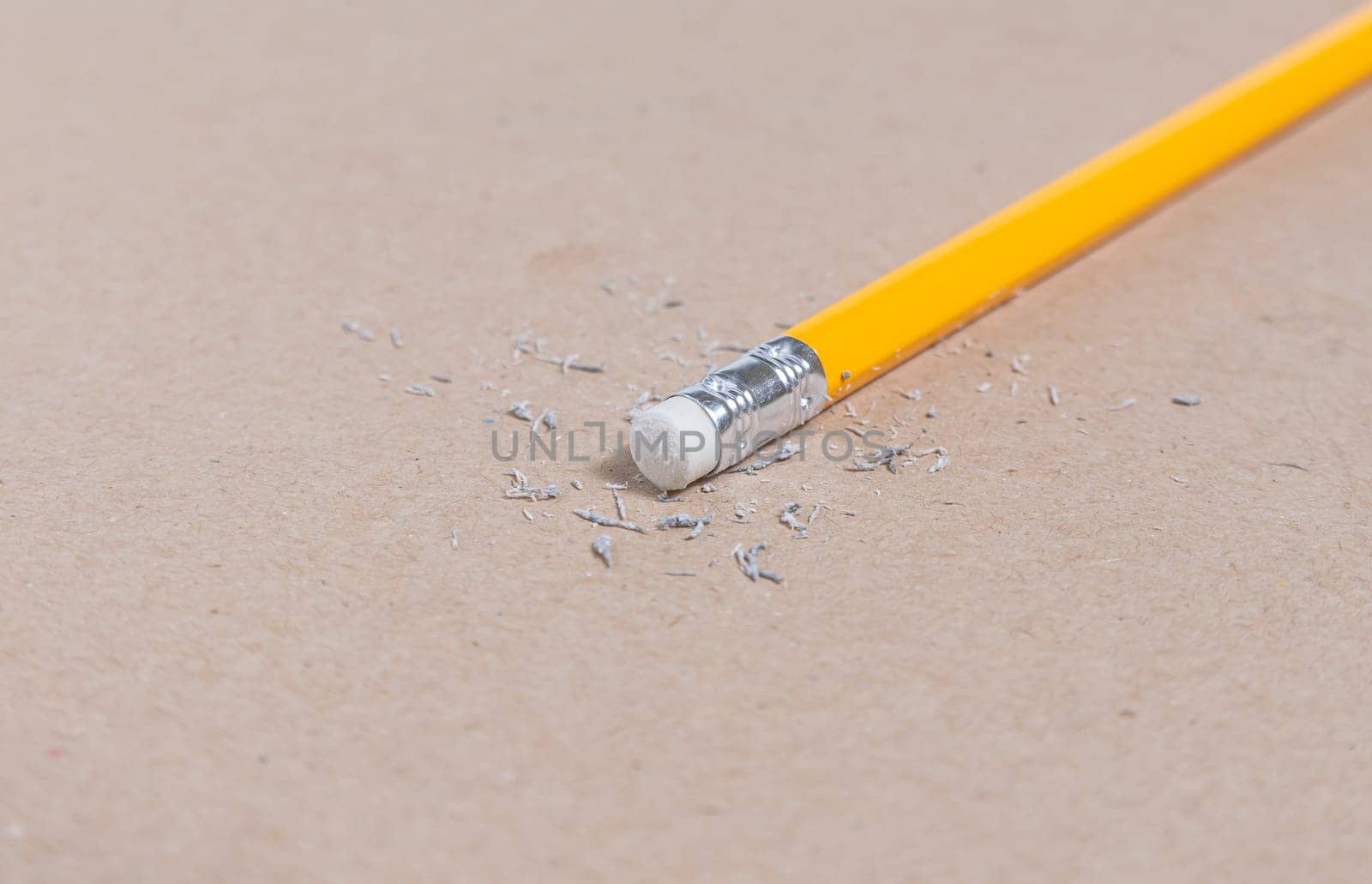 Mistake and Unsuccessful concept, Eraser pencil, Yellow pencil with black eraser on white background, Eraser pencil with white paper