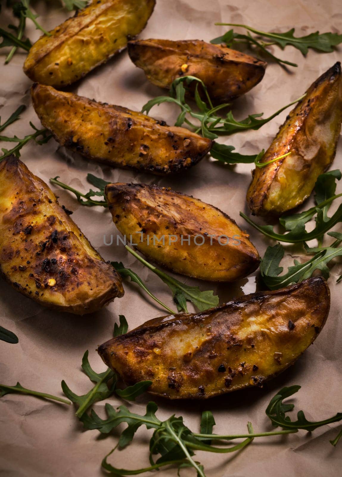 Roasted potatoes with fresh rucola