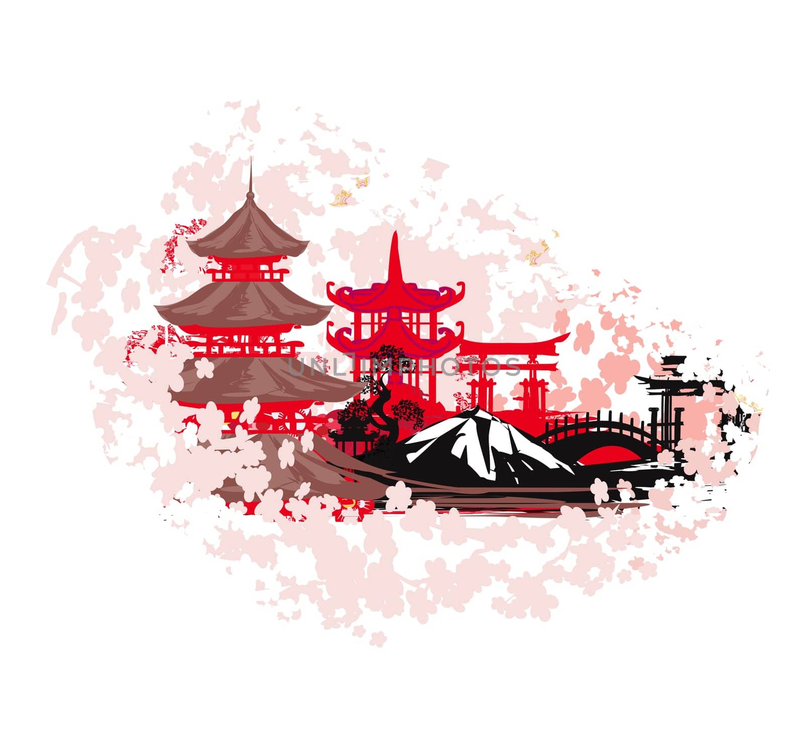 Abstract Asian Landscape card - artistic floral banner