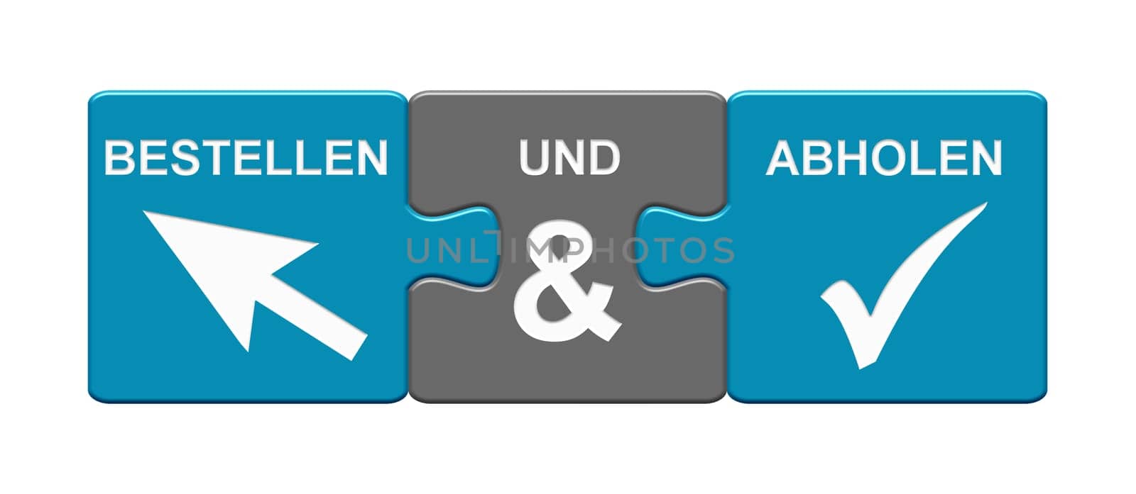 Puzzle Button blue grey: Order and pick up in german language