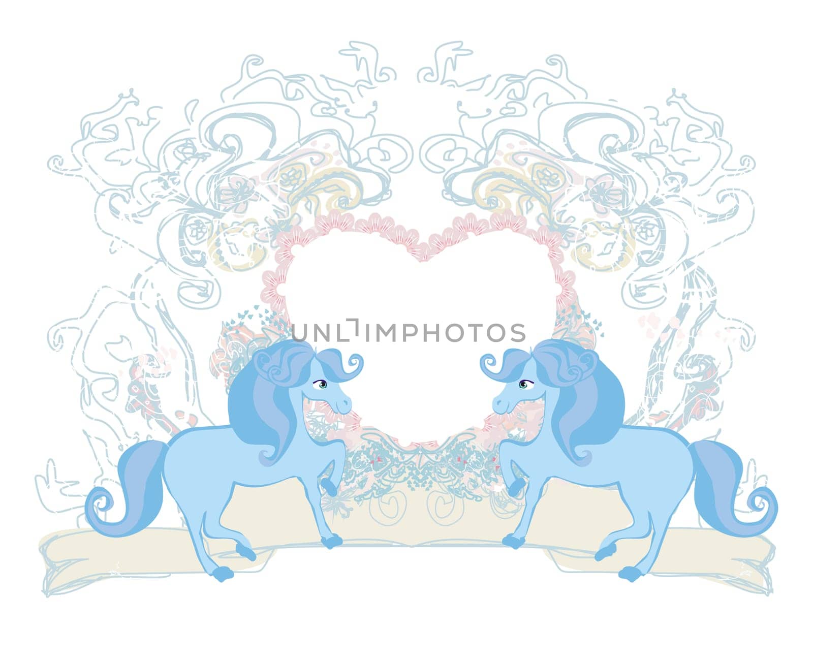 vintage elegant ornamental heart-shaped frame  with unicorns